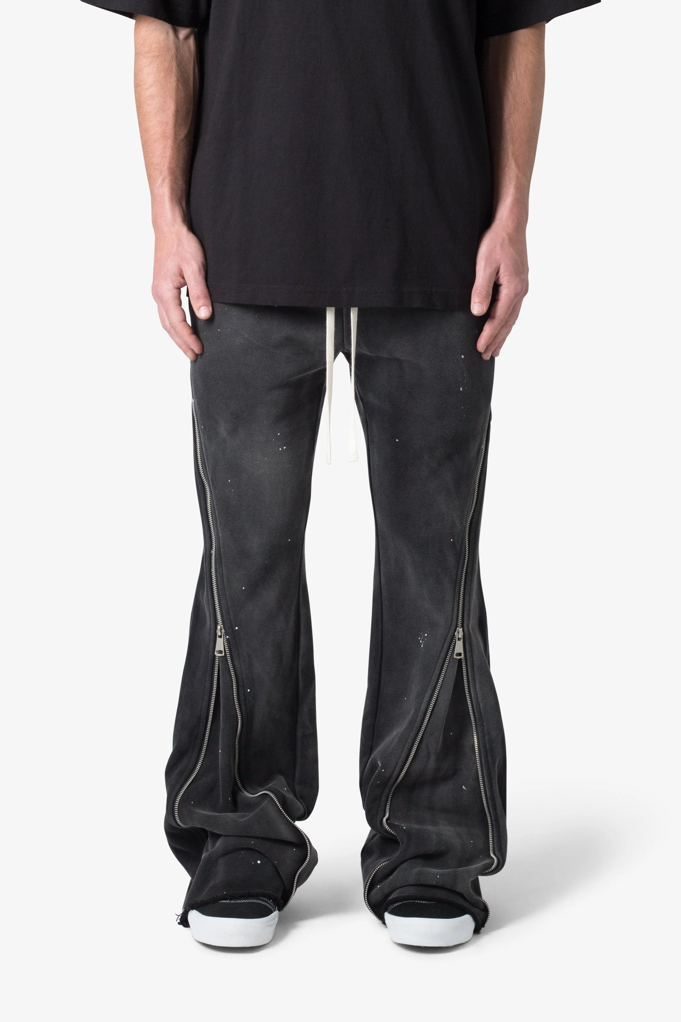 Zipper Flare Sweatpants - Vintage Black - Image 3