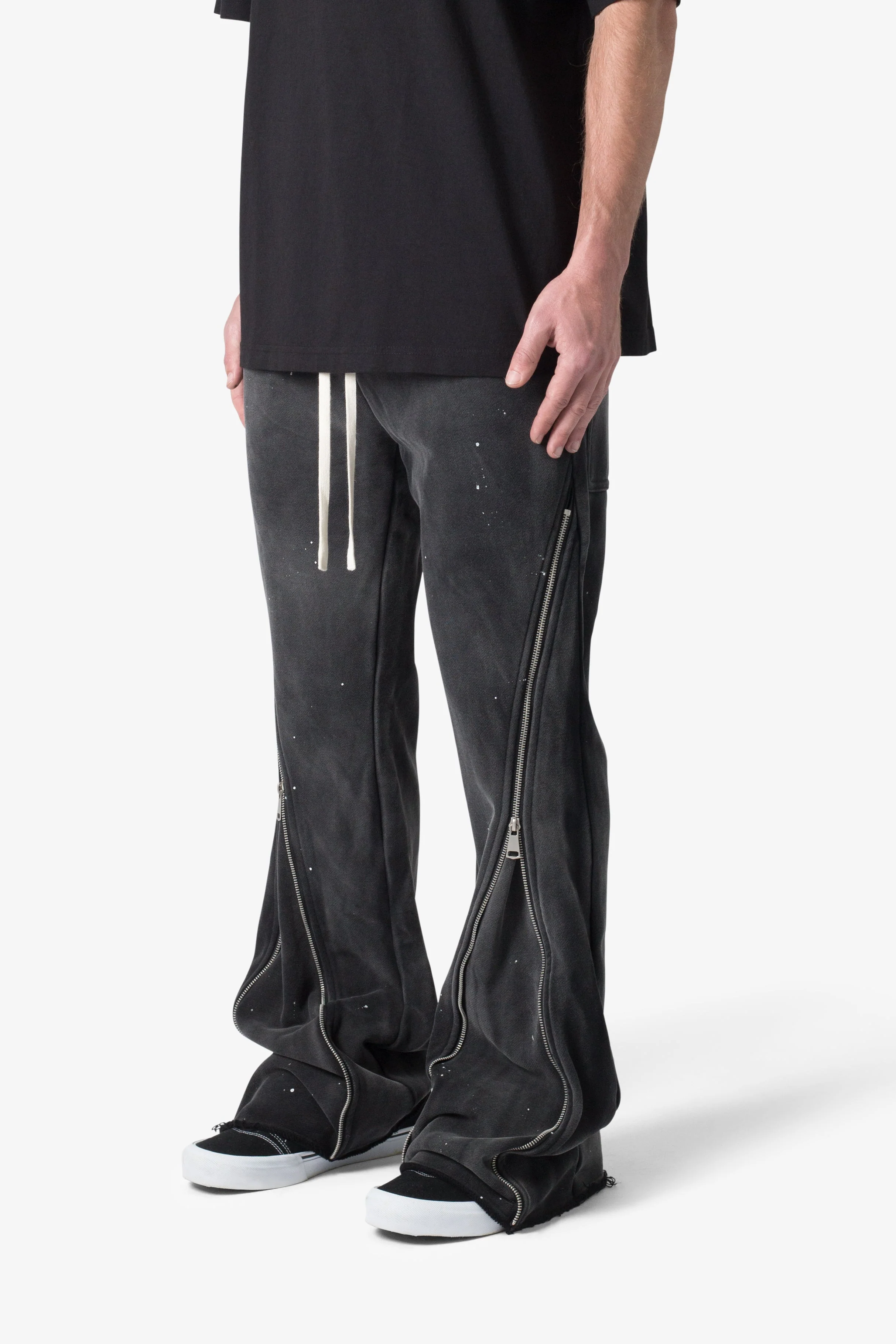 Zipper Flare Sweatpants - Vintage Black - Image 4