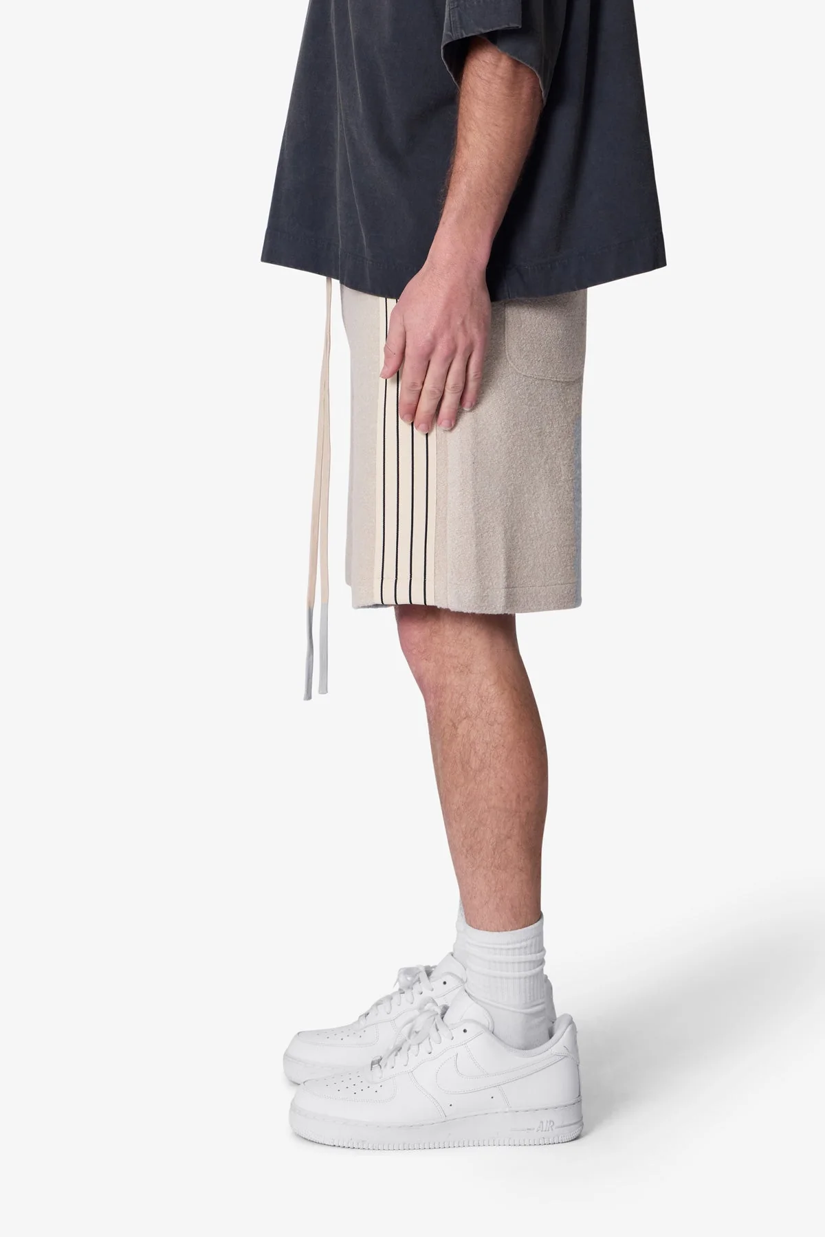 Tricot Striped Sweatshorts - Tan - Image 4