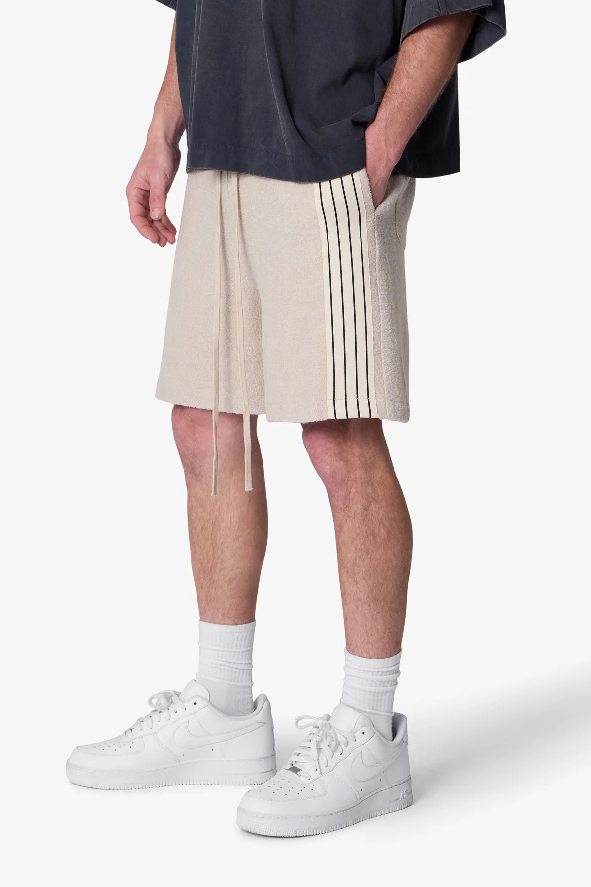 Tricot Striped Sweatshorts - Tan - Image 6