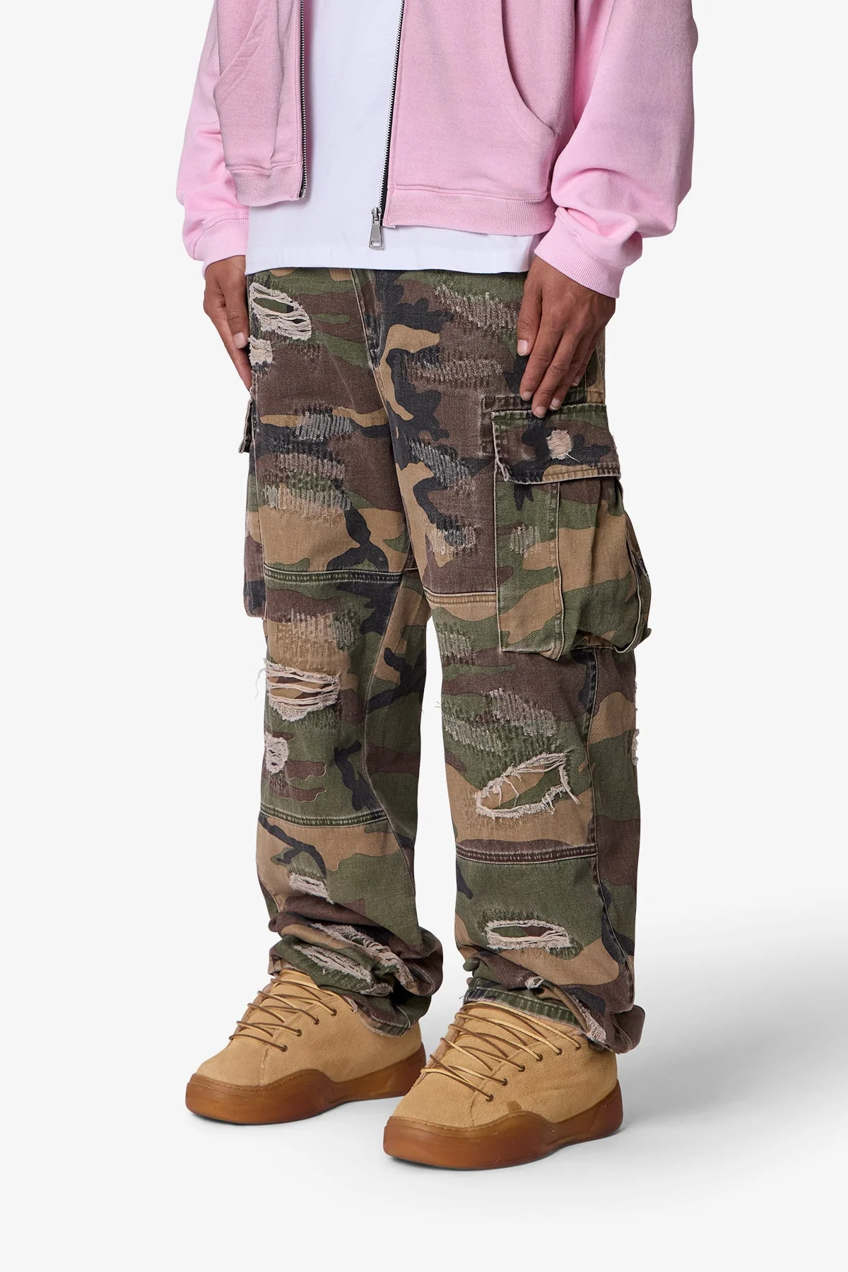 Ultra Baggy Distressed Cargo Pants - Woodland Camo - Image 3