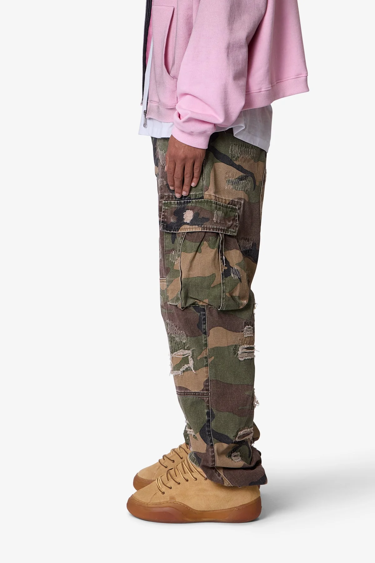 Ultra Baggy Distressed Cargo Pants - Woodland Camo - Image 4