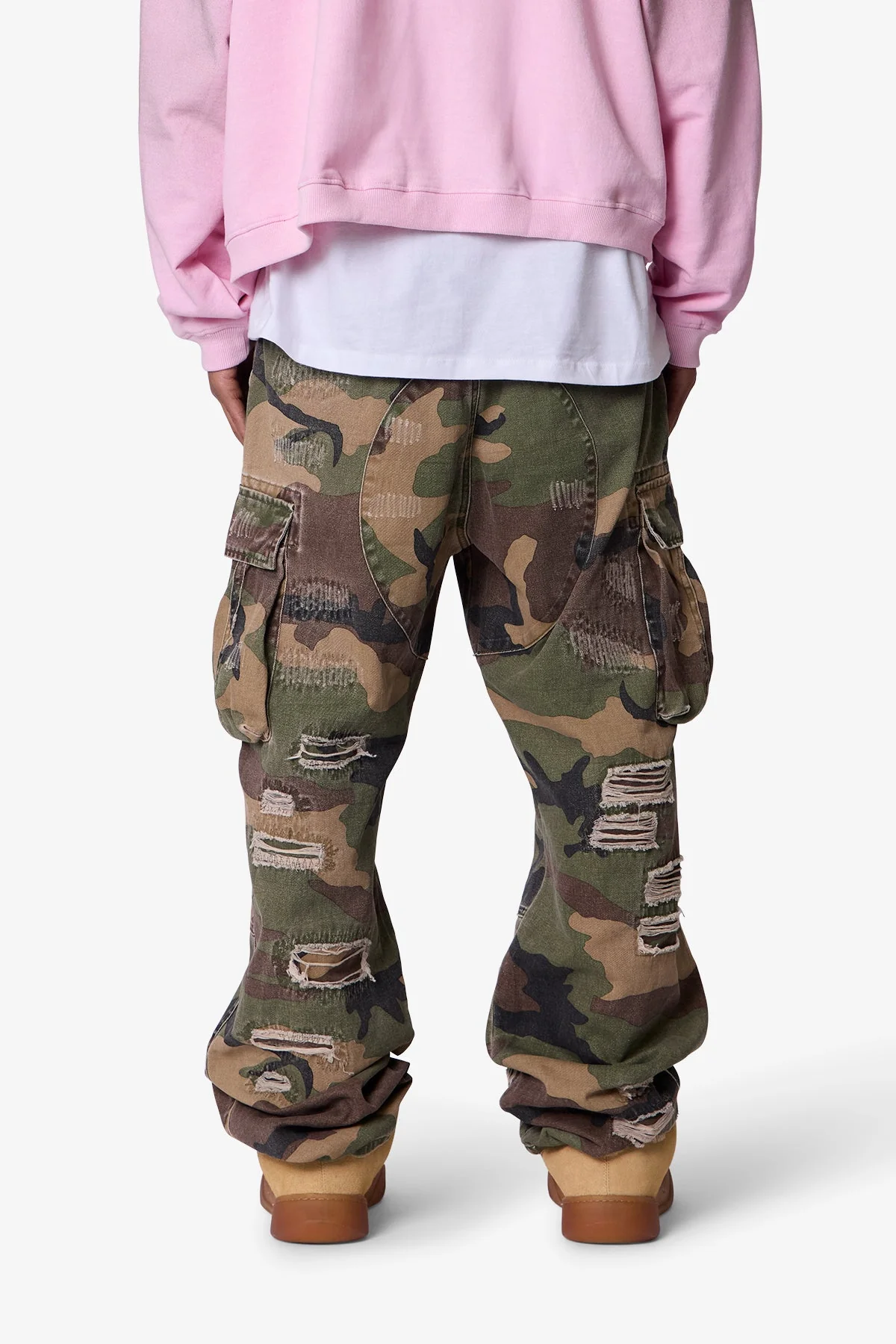 Ultra Baggy Distressed Cargo Pants - Woodland Camo - Image 5