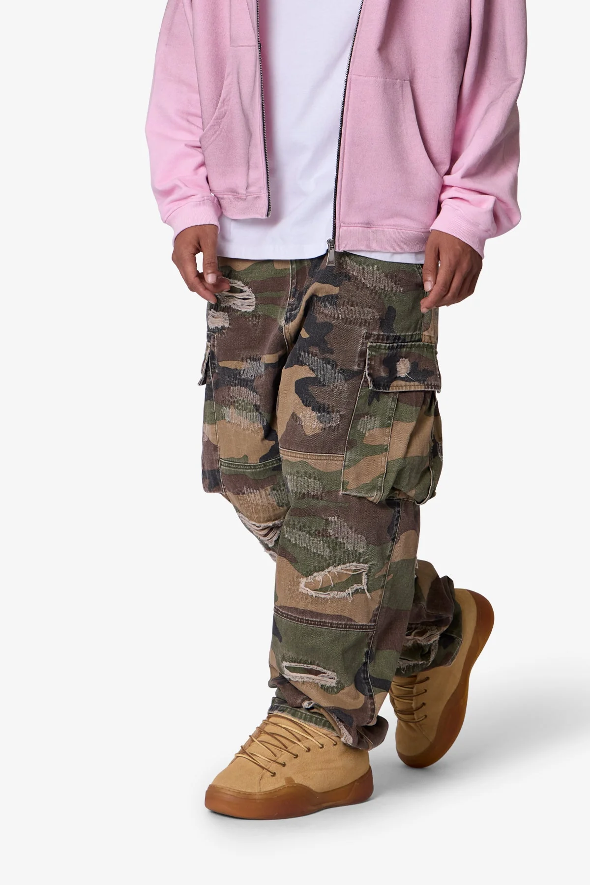 Ultra Baggy Distressed Cargo Pants - Woodland Camo - Image 6