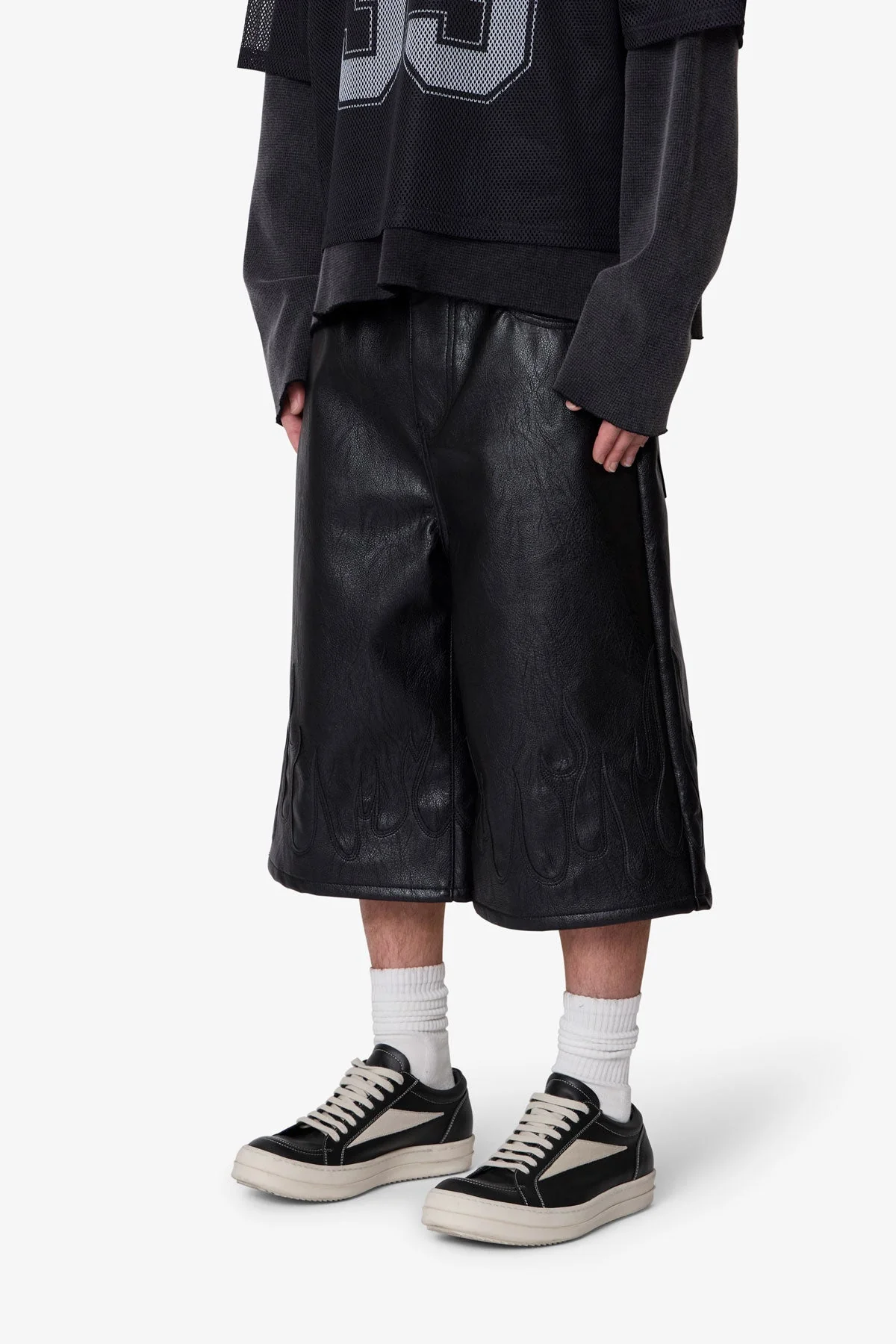 Ultra Baggy Leather Flame Shorts - Black - Image 3