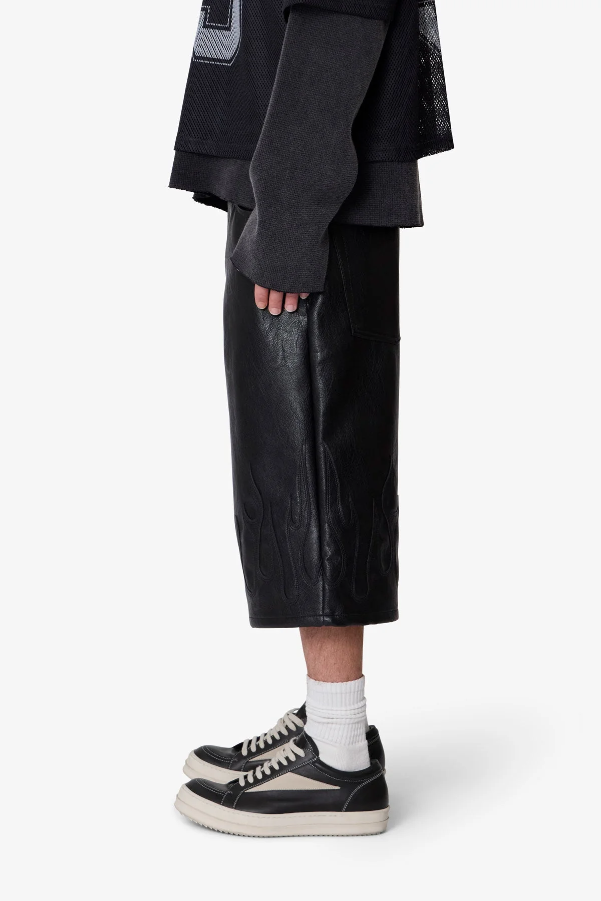 Ultra Baggy Leather Flame Shorts - Black - Image 4