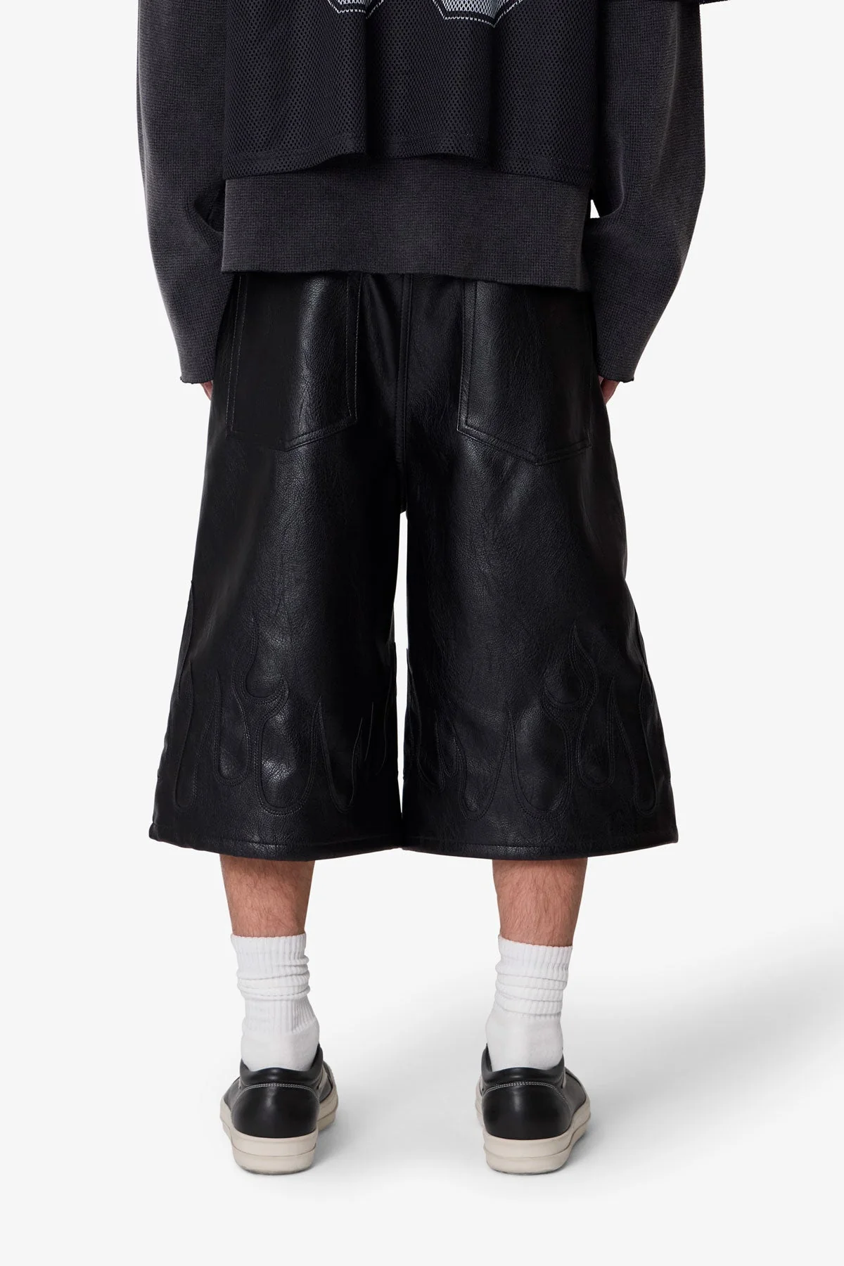 Ultra Baggy Leather Flame Shorts - Black - Image 5