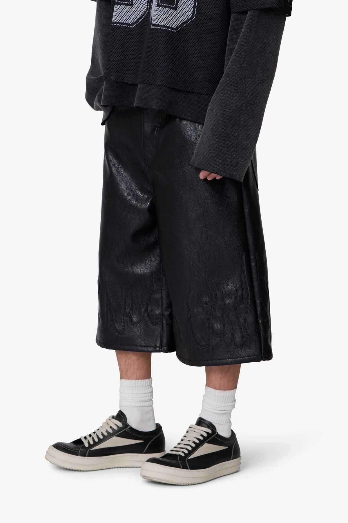 Ultra Baggy Leather Flame Shorts - Black - Image 6
