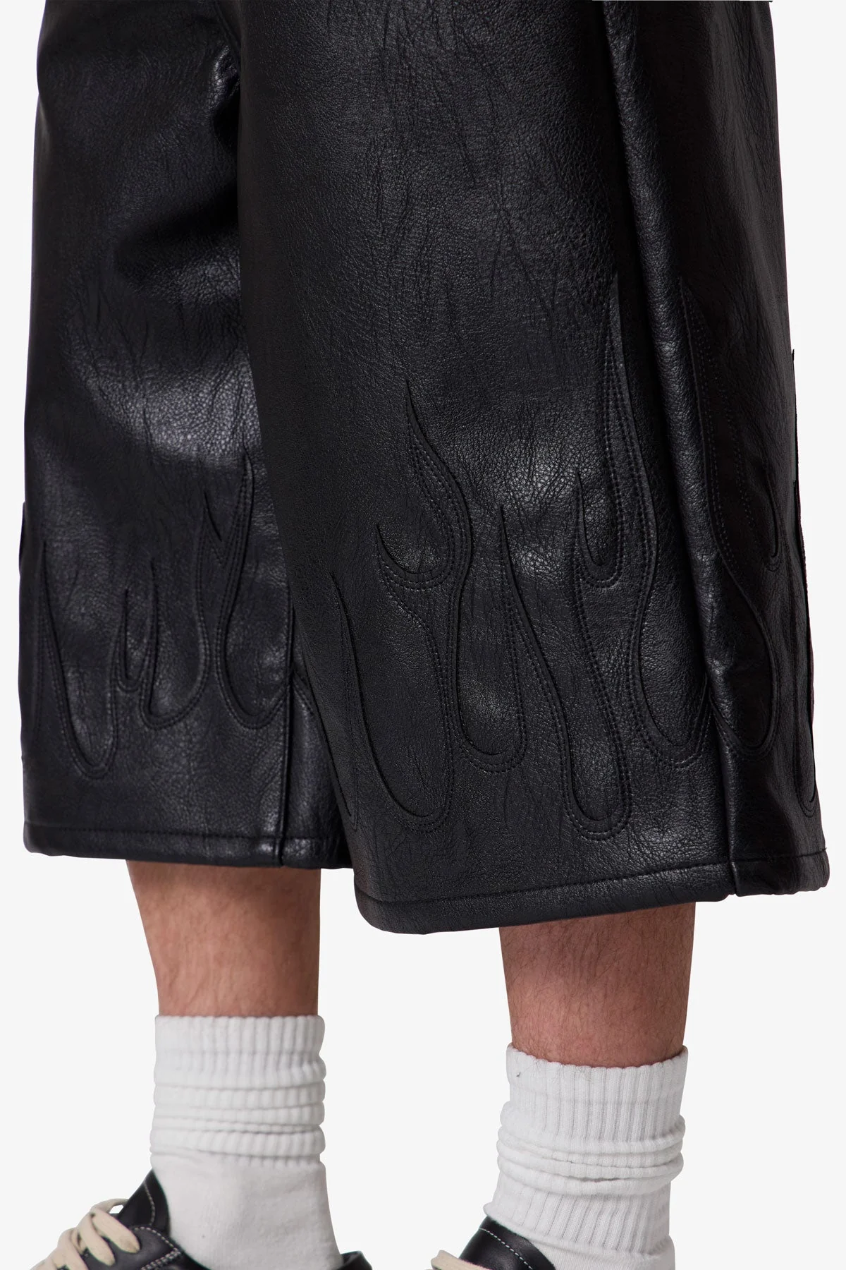 Ultra Baggy Leather Flame Shorts - Black - Image 7