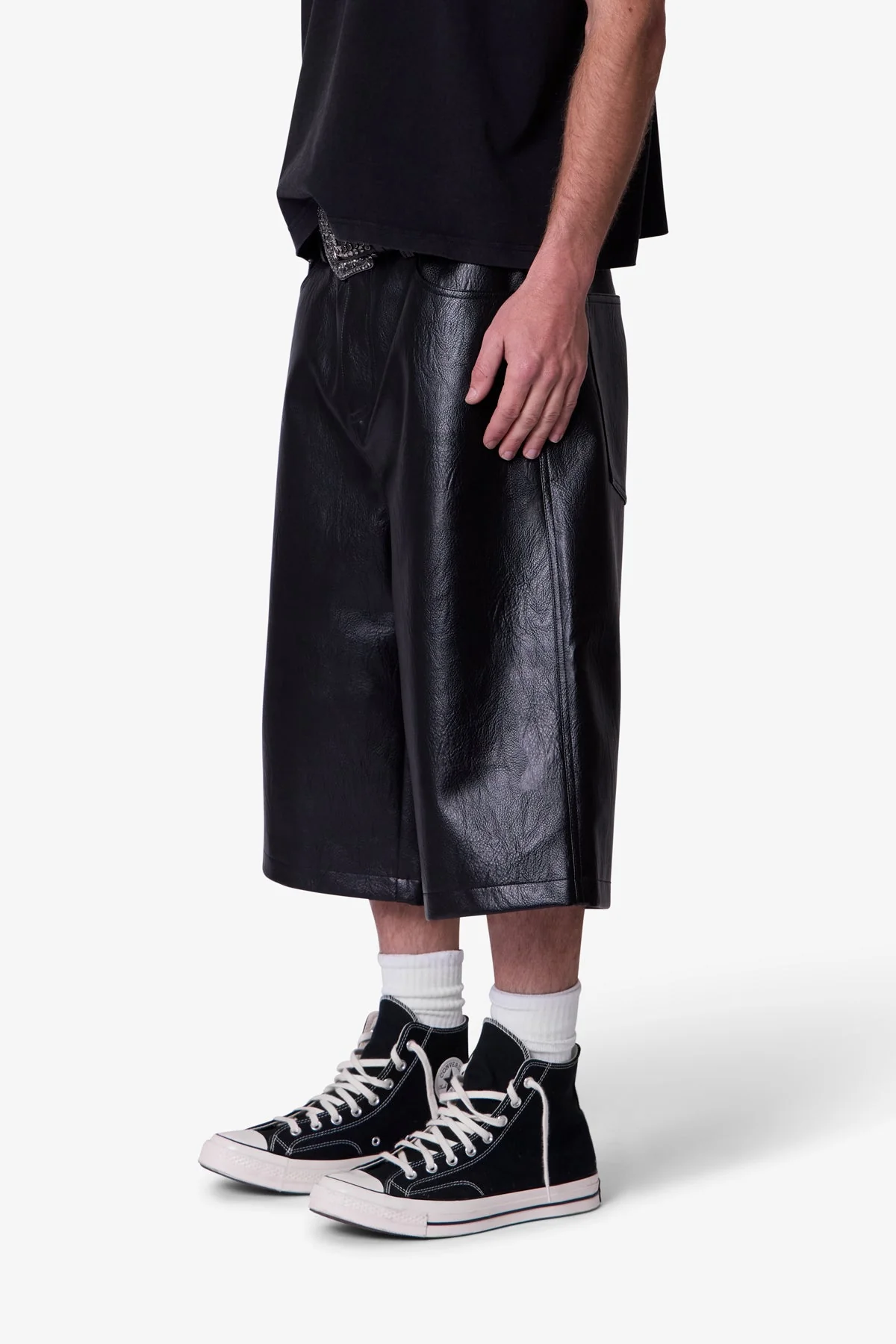 Ultra Baggy Leather Shorts - Black - Image 3