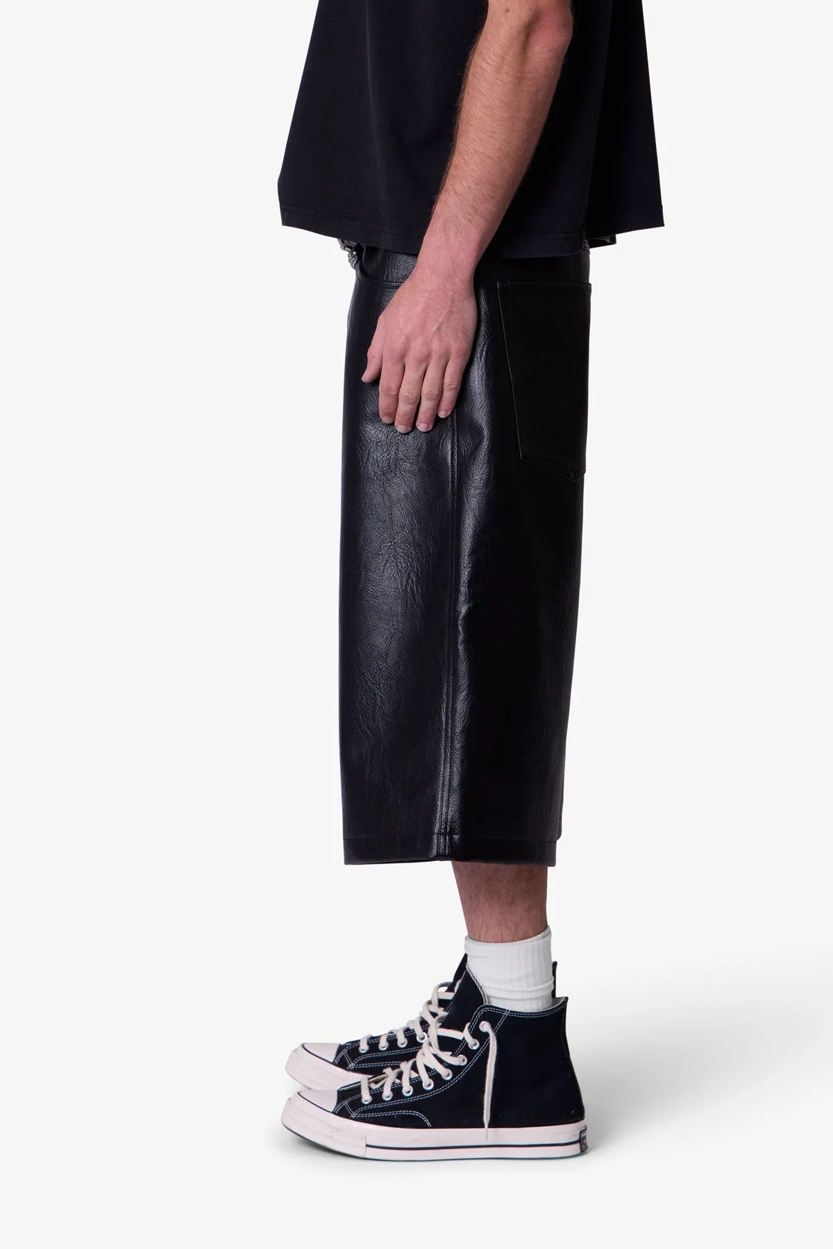 Ultra Baggy Leather Shorts - Black - Image 4