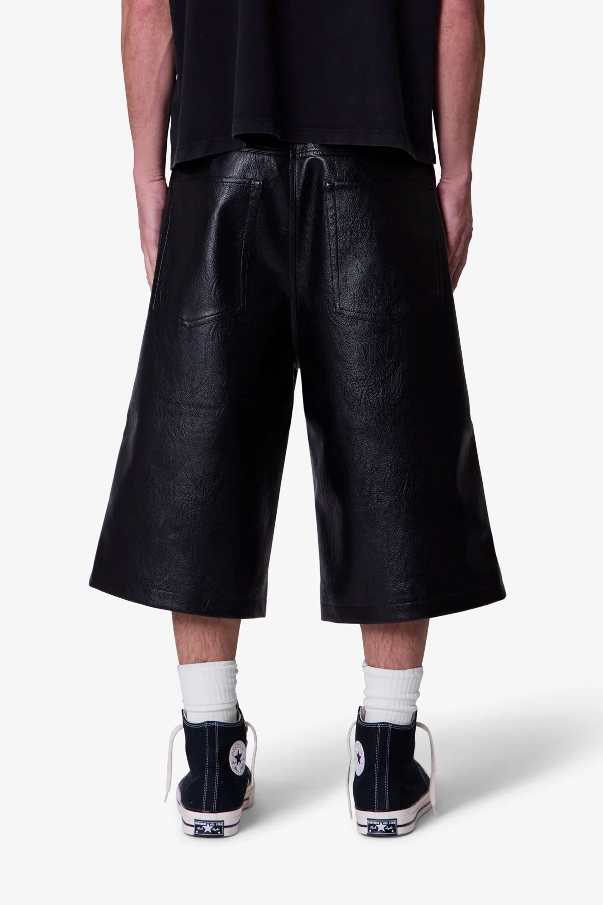 Ultra Baggy Leather Shorts - Black - Image 5