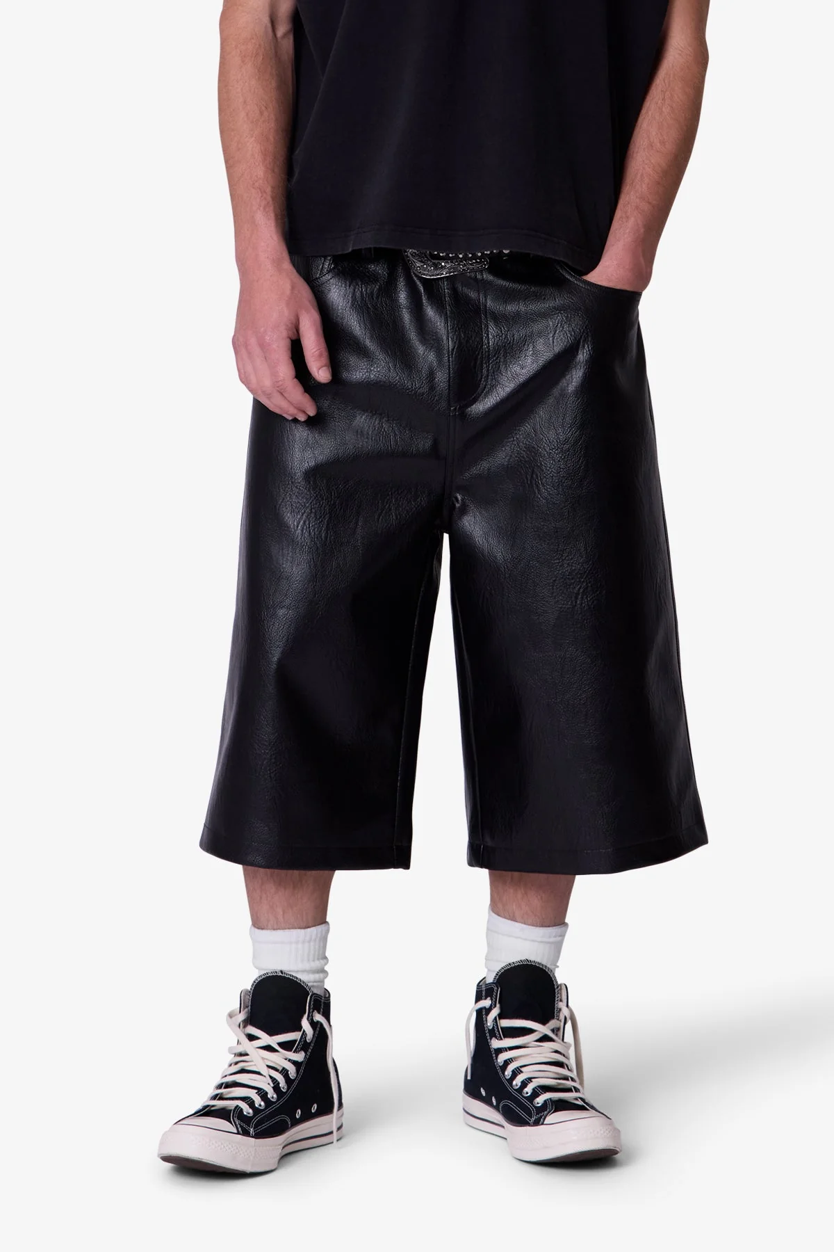 Ultra Baggy Leather Shorts - Black - Image 6
