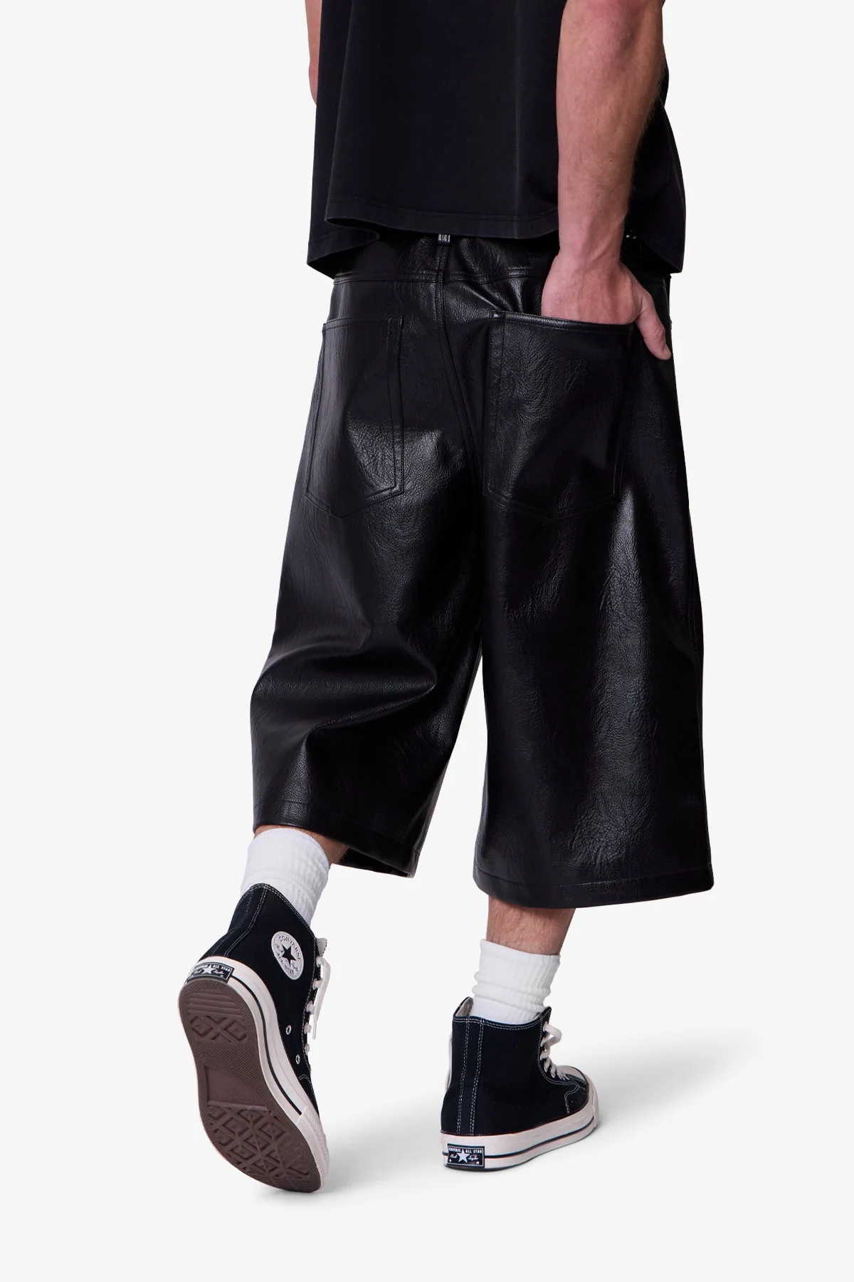 Ultra Baggy Leather Shorts - Black - Image 7