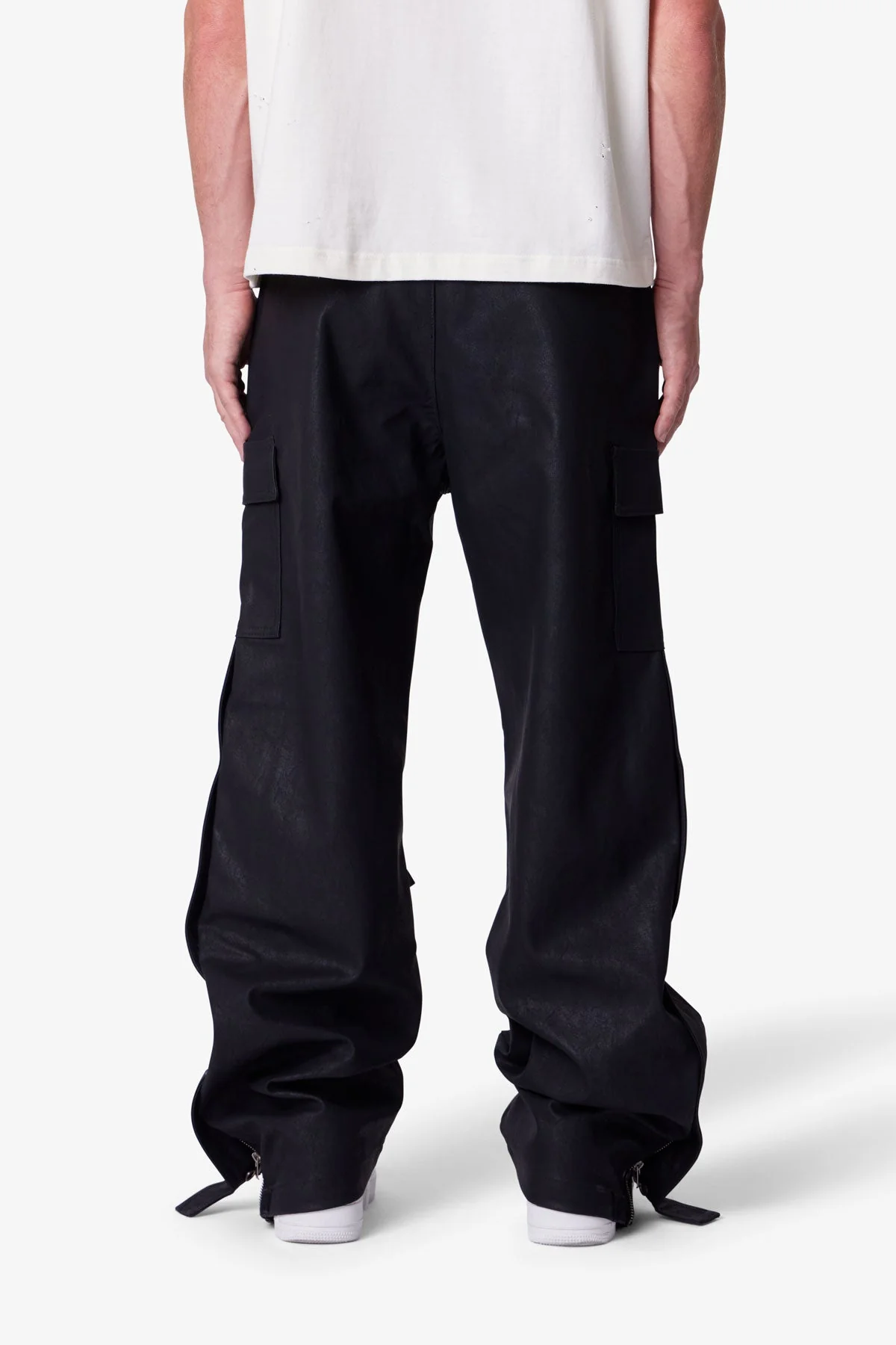 Ultra Baggy Leather Snap Cargo Pants - Black - Image 5