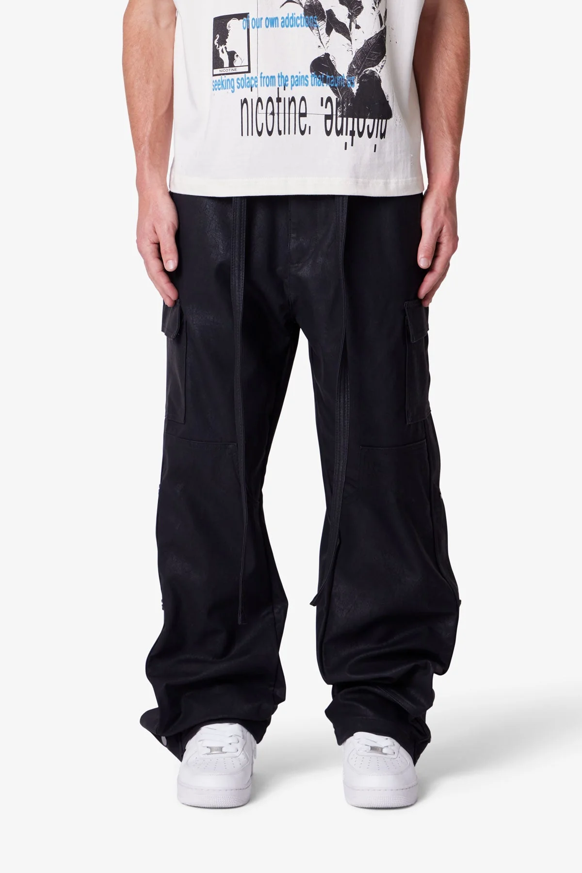 Ultra Baggy Leather Snap Cargo Pants - Black - Image 6