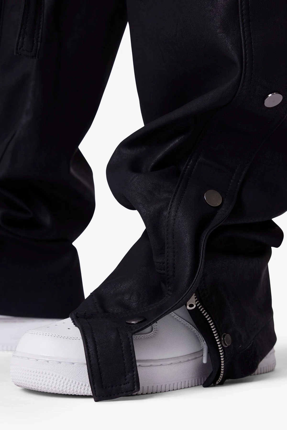 Ultra Baggy Leather Snap Cargo Pants - Black - Image 7