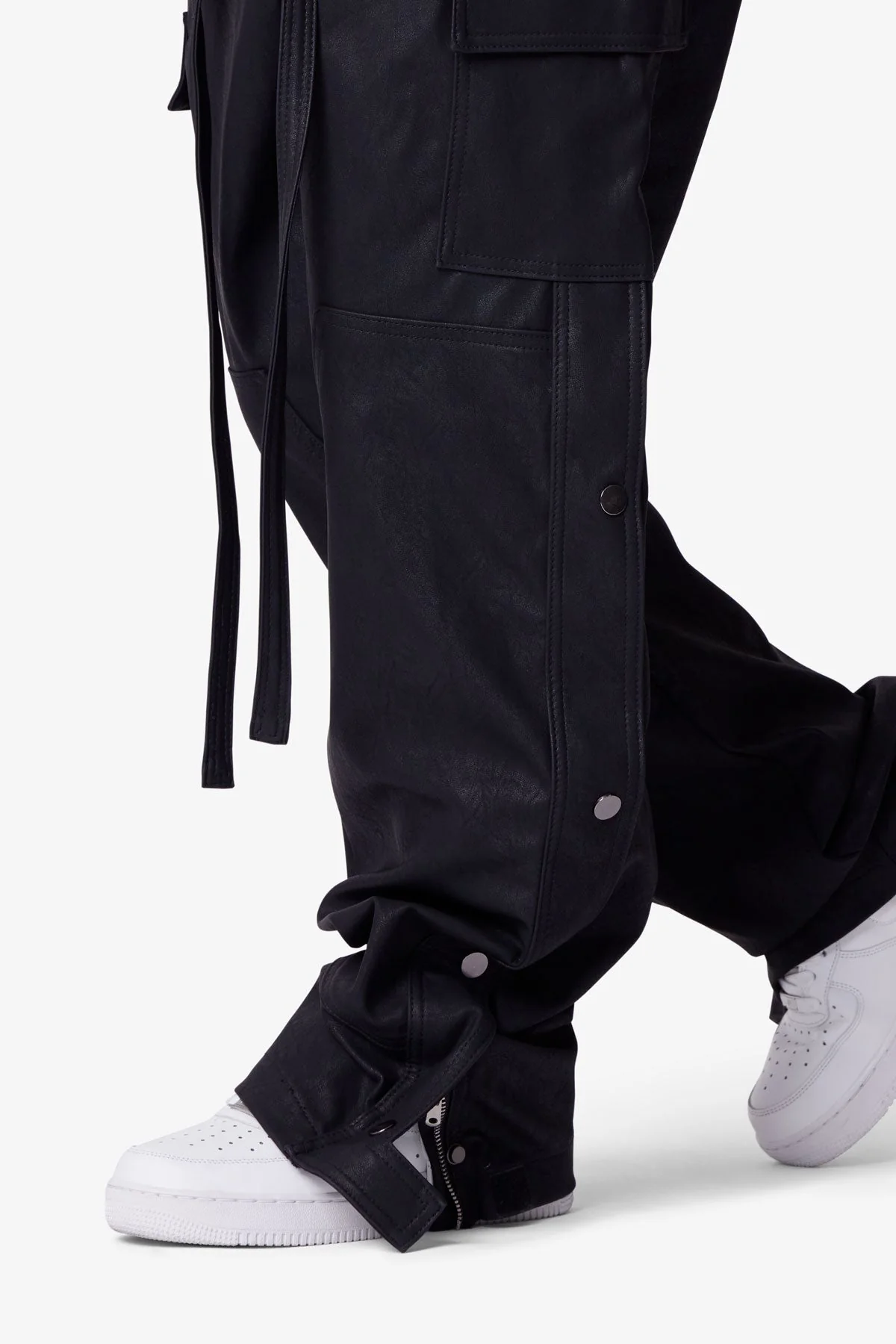 Ultra Baggy Leather Snap Cargo Pants - Black - Image 8