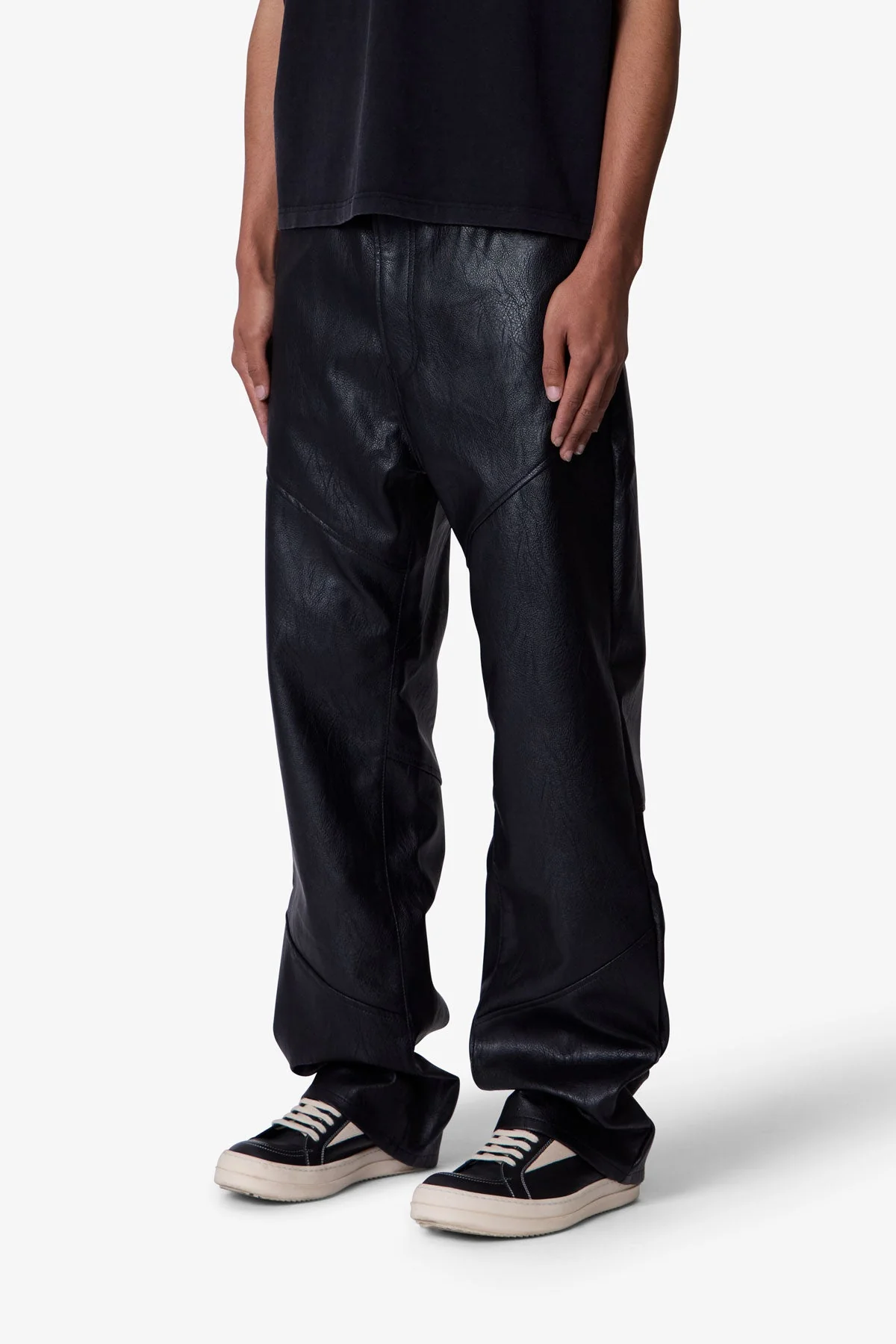 Ultra Baggy Paneled Leather Pants - Black - Image 3