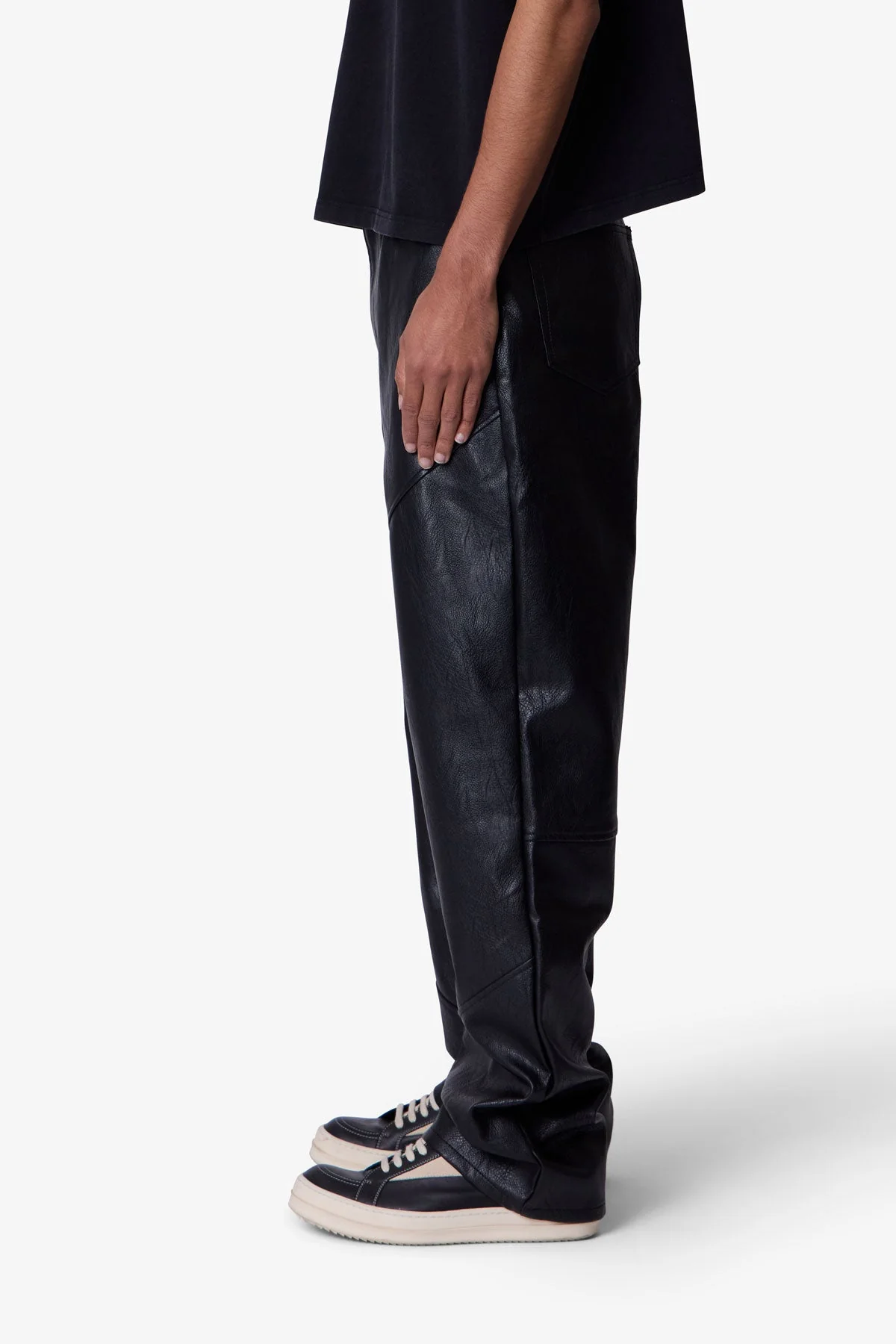 Ultra Baggy Paneled Leather Pants - Black - Image 4