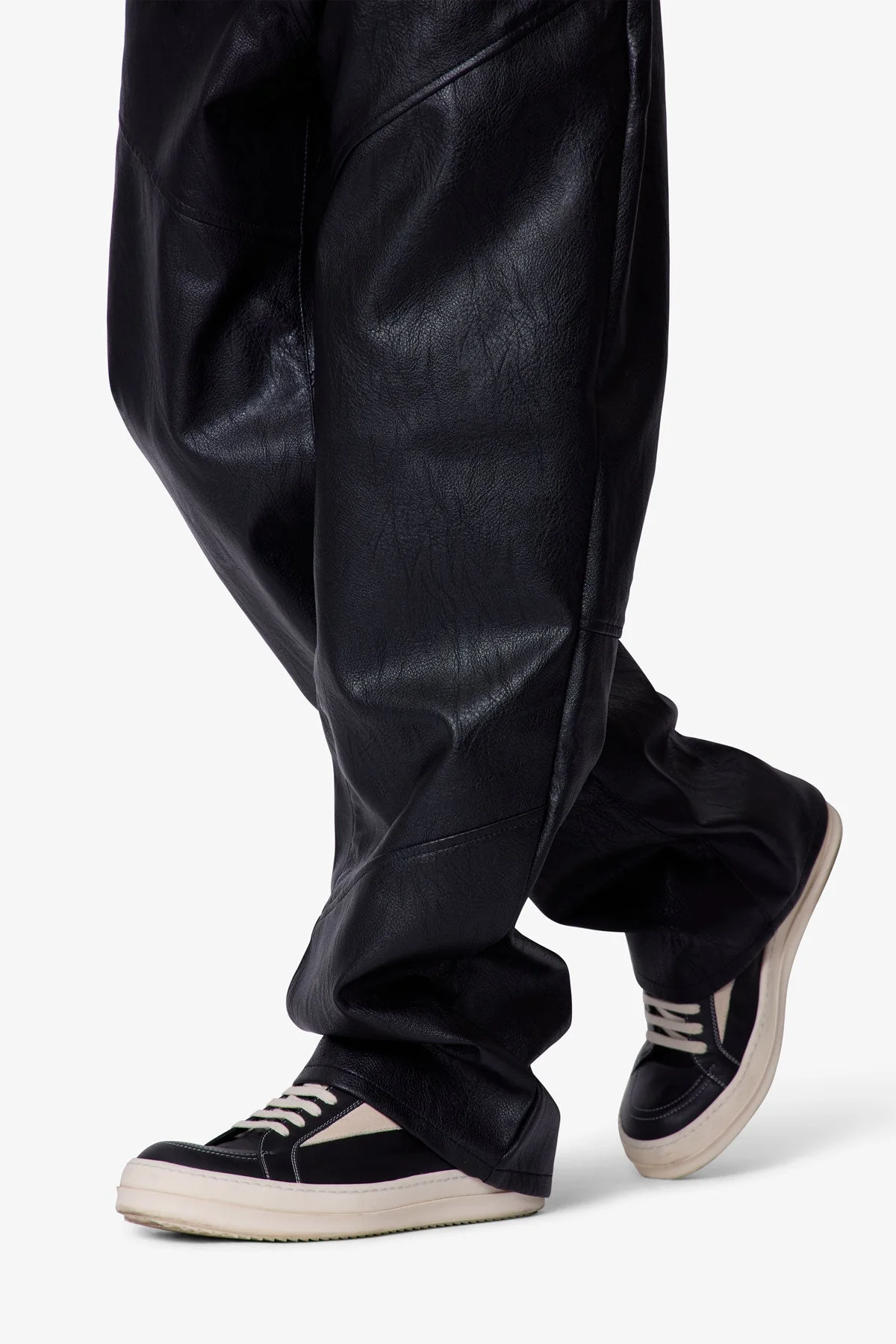 Ultra Baggy Paneled Leather Pants - Black - Image 7