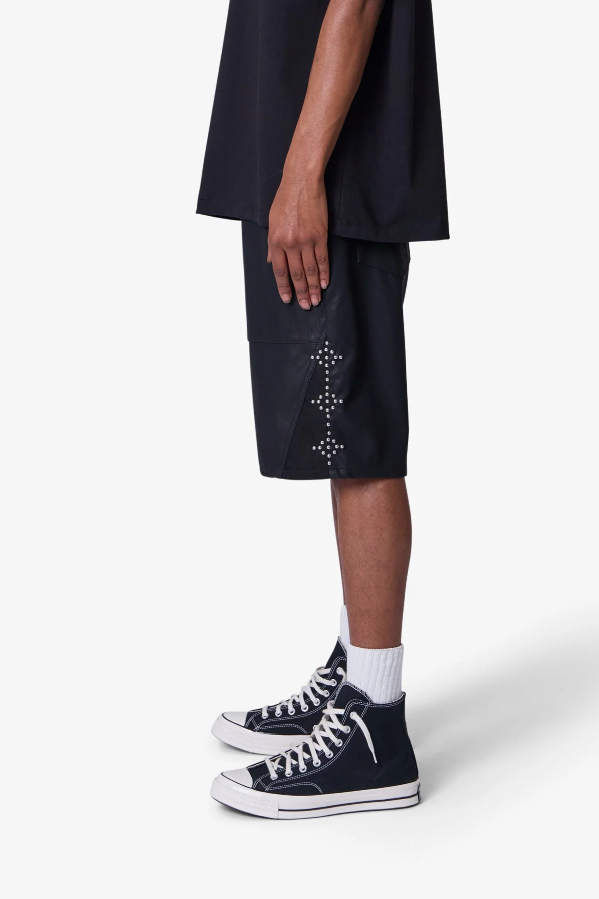 Ultra Baggy Leather Studded Shorts - Black - Image 5