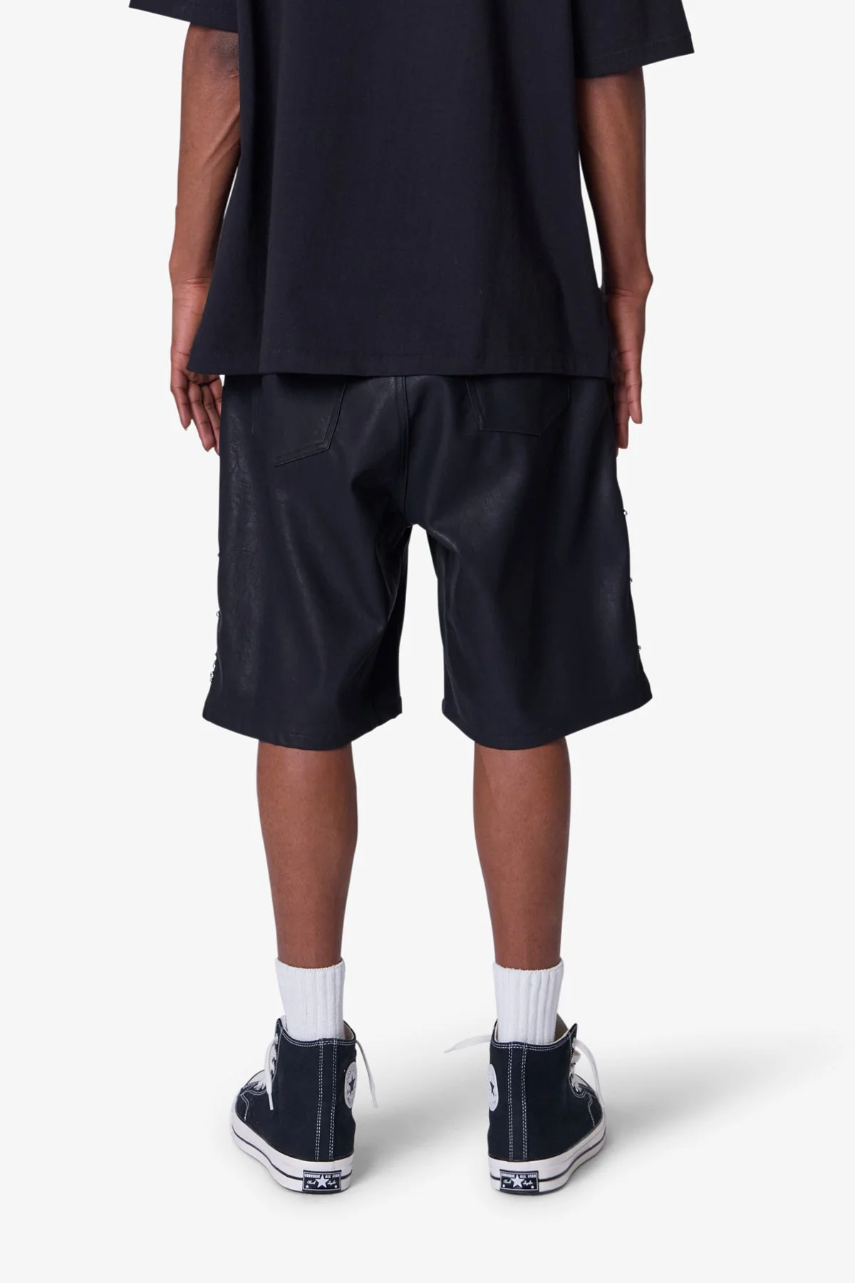 Ultra Baggy Leather Studded Shorts - Black - Image 6