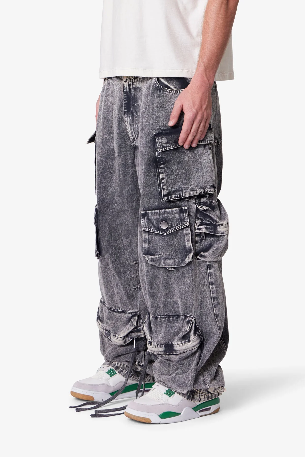 Washed Barrel Cargo Pants - Washed Black - Image 3