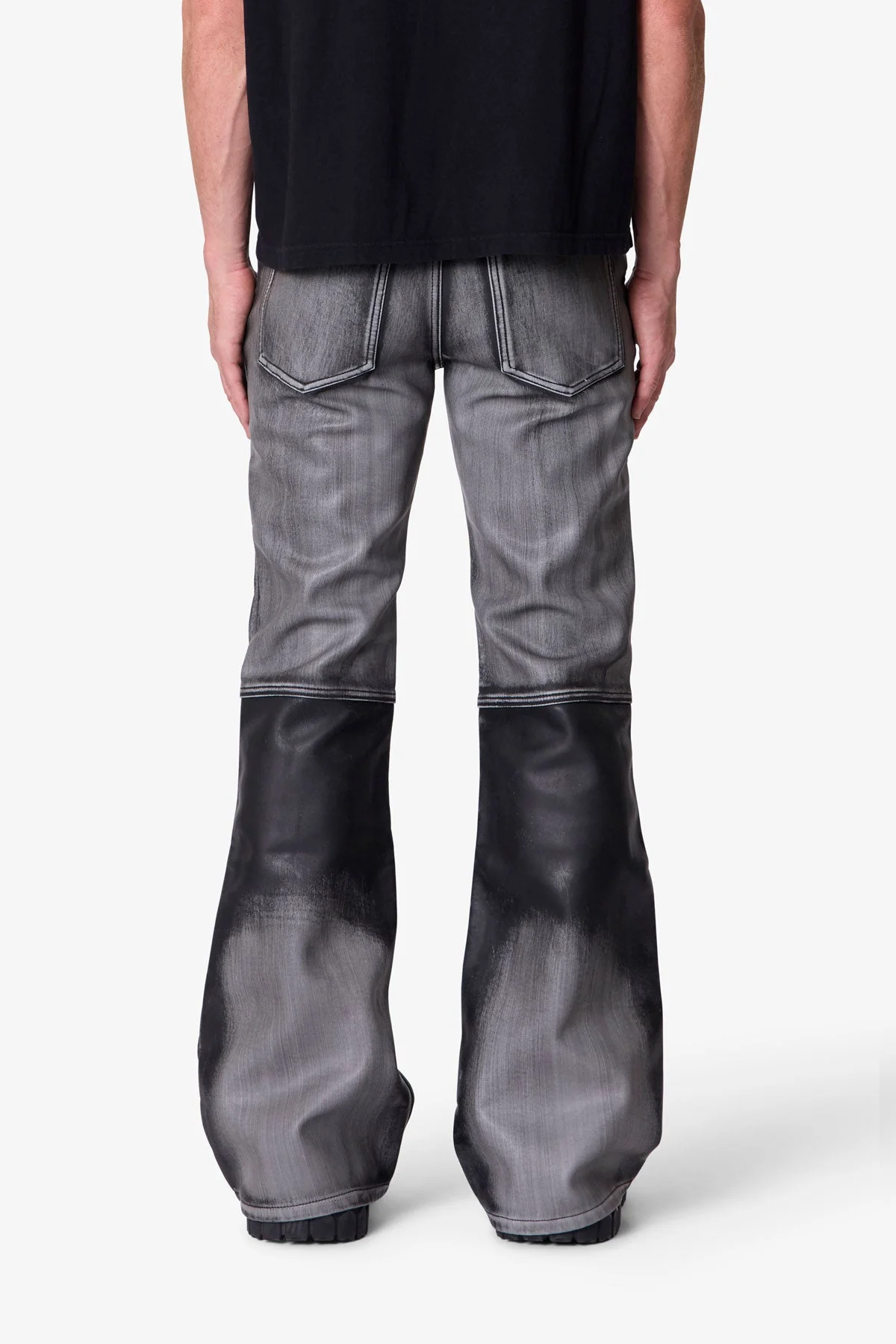 Washed Leather Flare Pants - Black - Image 5