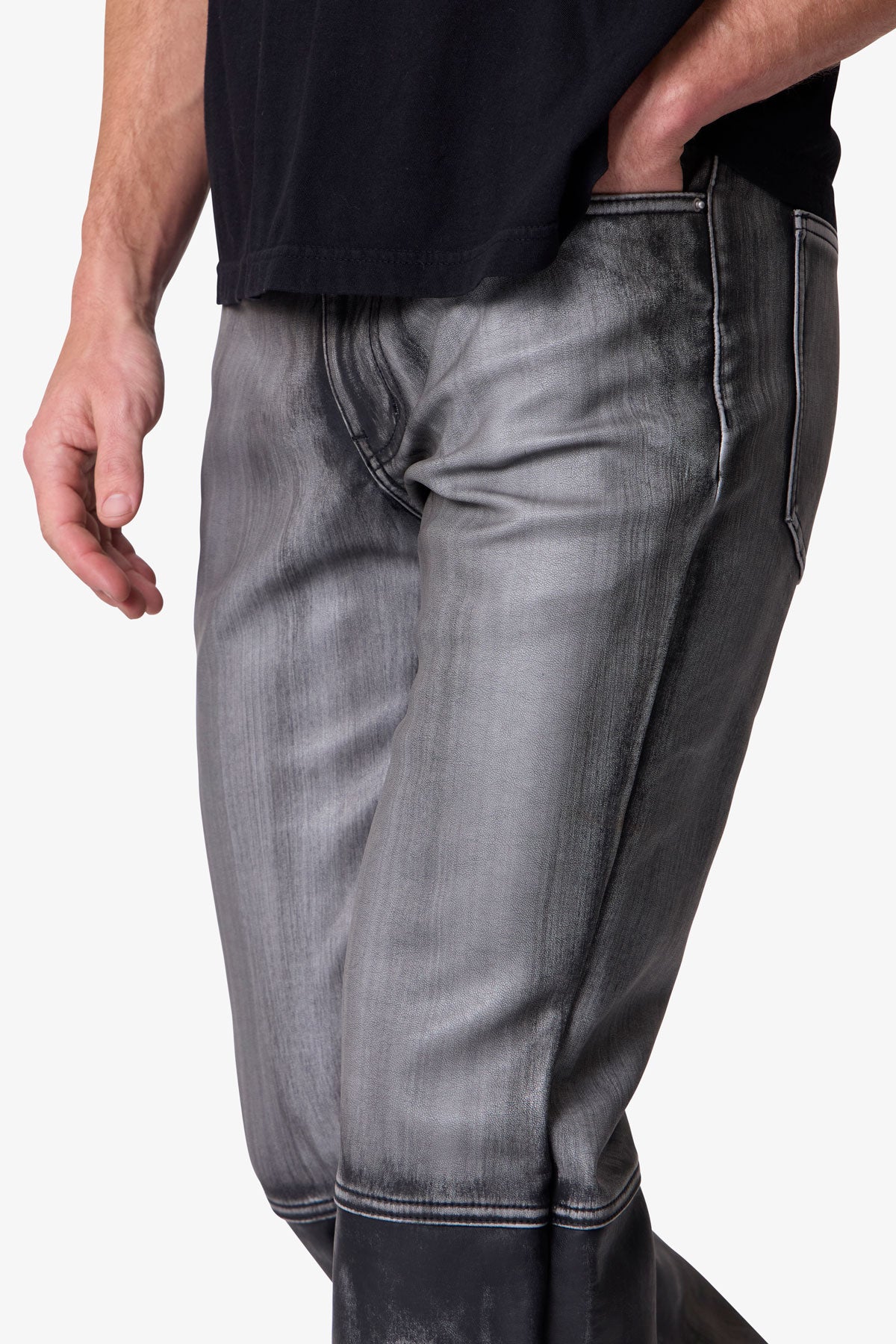 Washed Leather Flare Pants - Black - Image 7