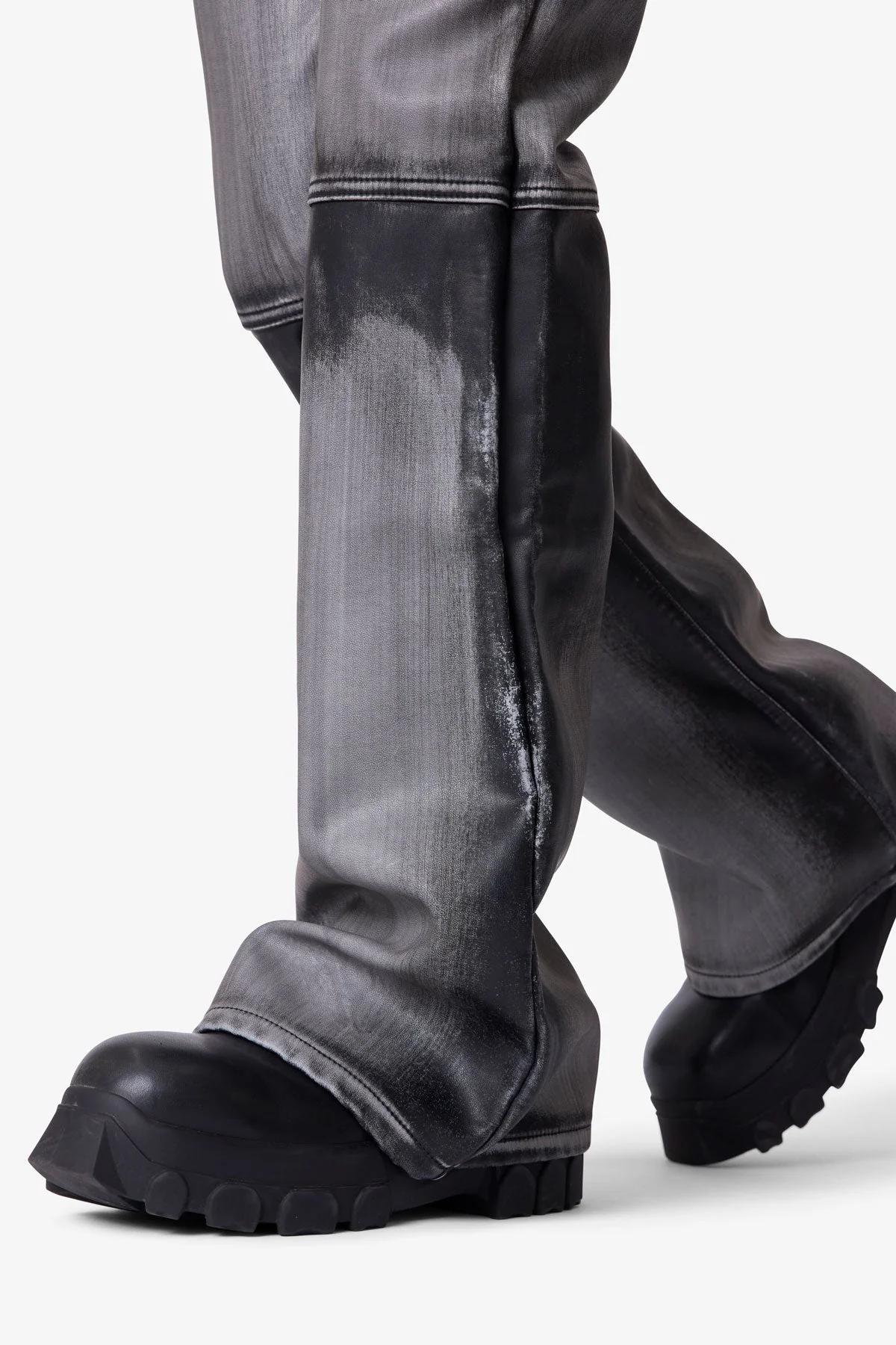 Washed Leather Flare Pants - Black - Image 8
