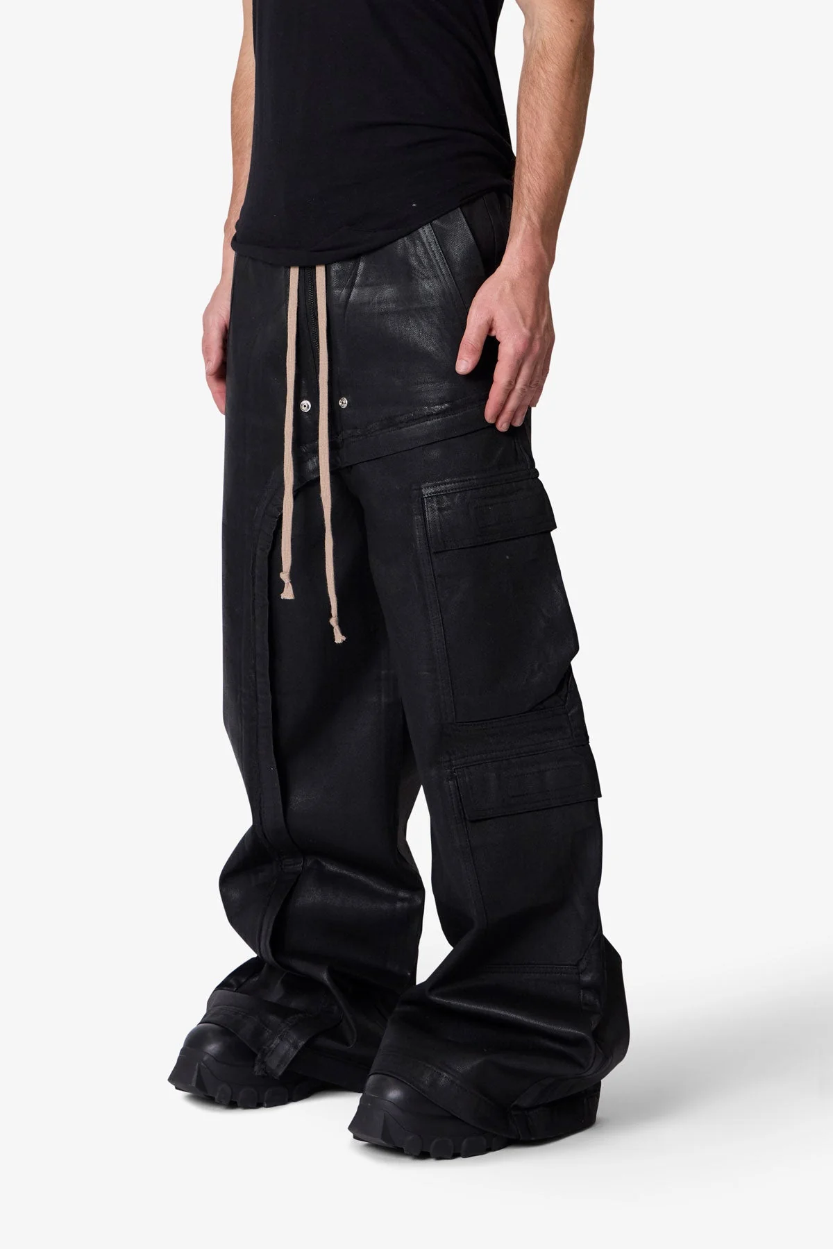 Waxed Rave Seam Cargo Pants - Black - Image 3