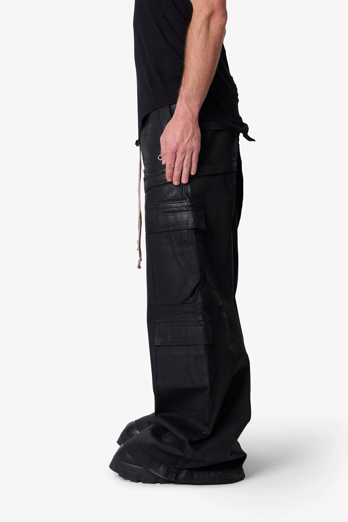 Waxed Rave Seam Cargo Pants - Black - Image 4