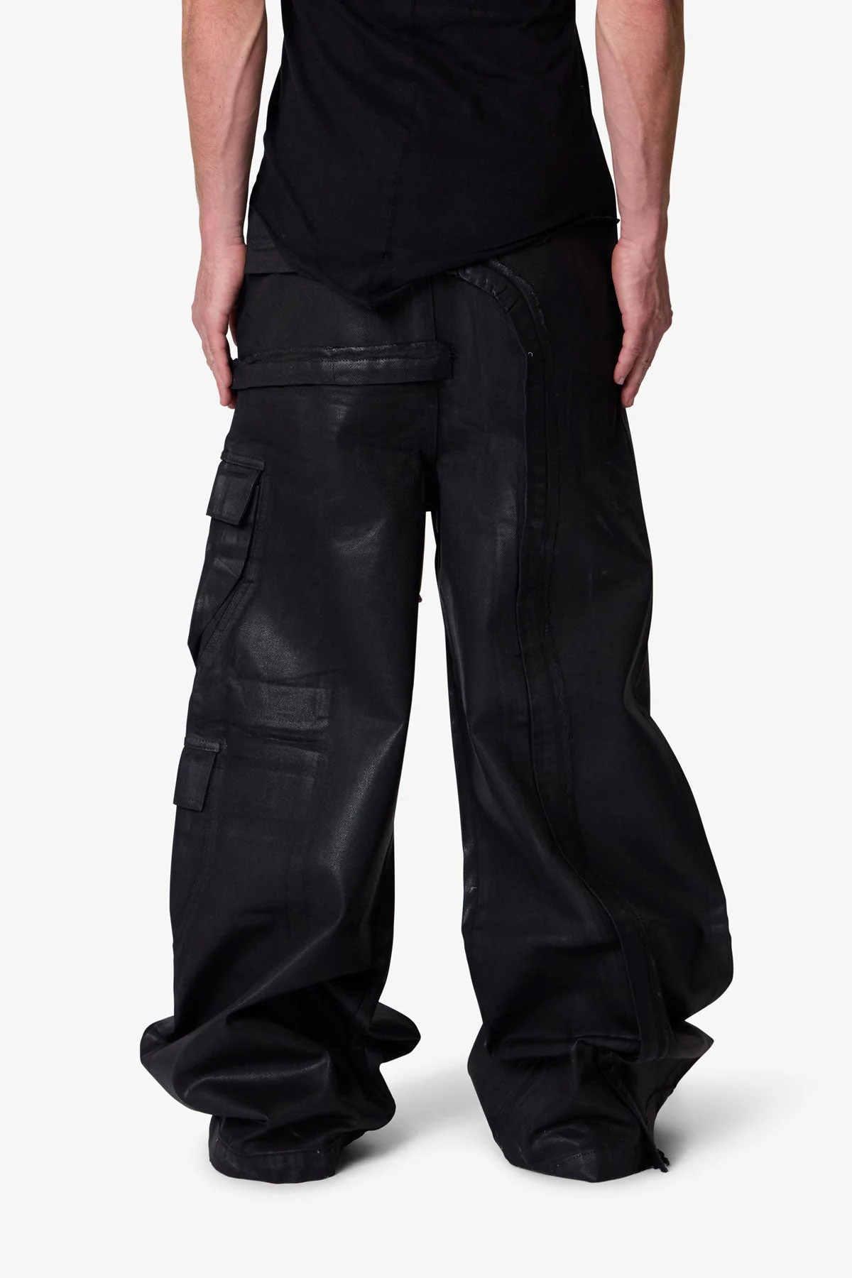 Waxed Rave Seam Cargo Pants - Black - Image 5