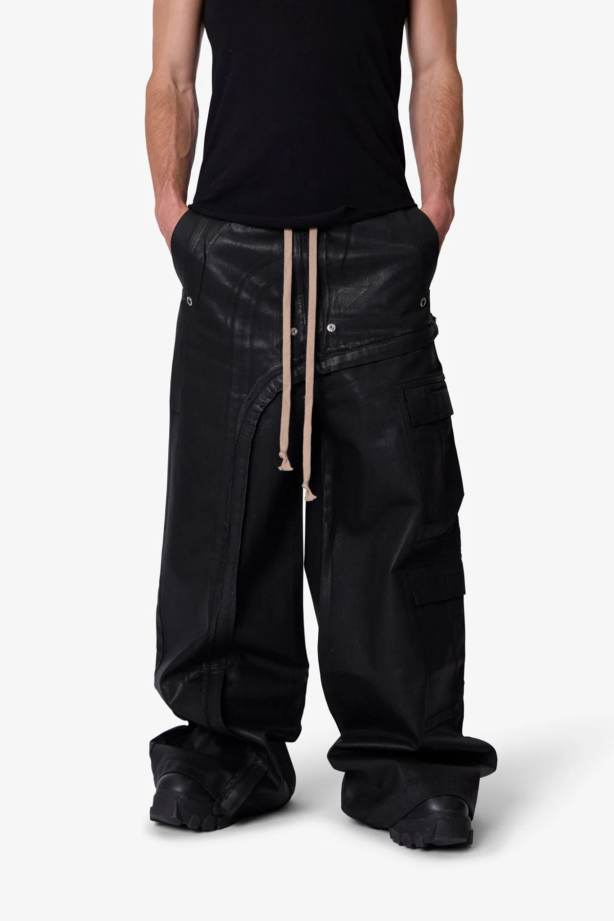 Waxed Rave Seam Cargo Pants - Black - Image 6