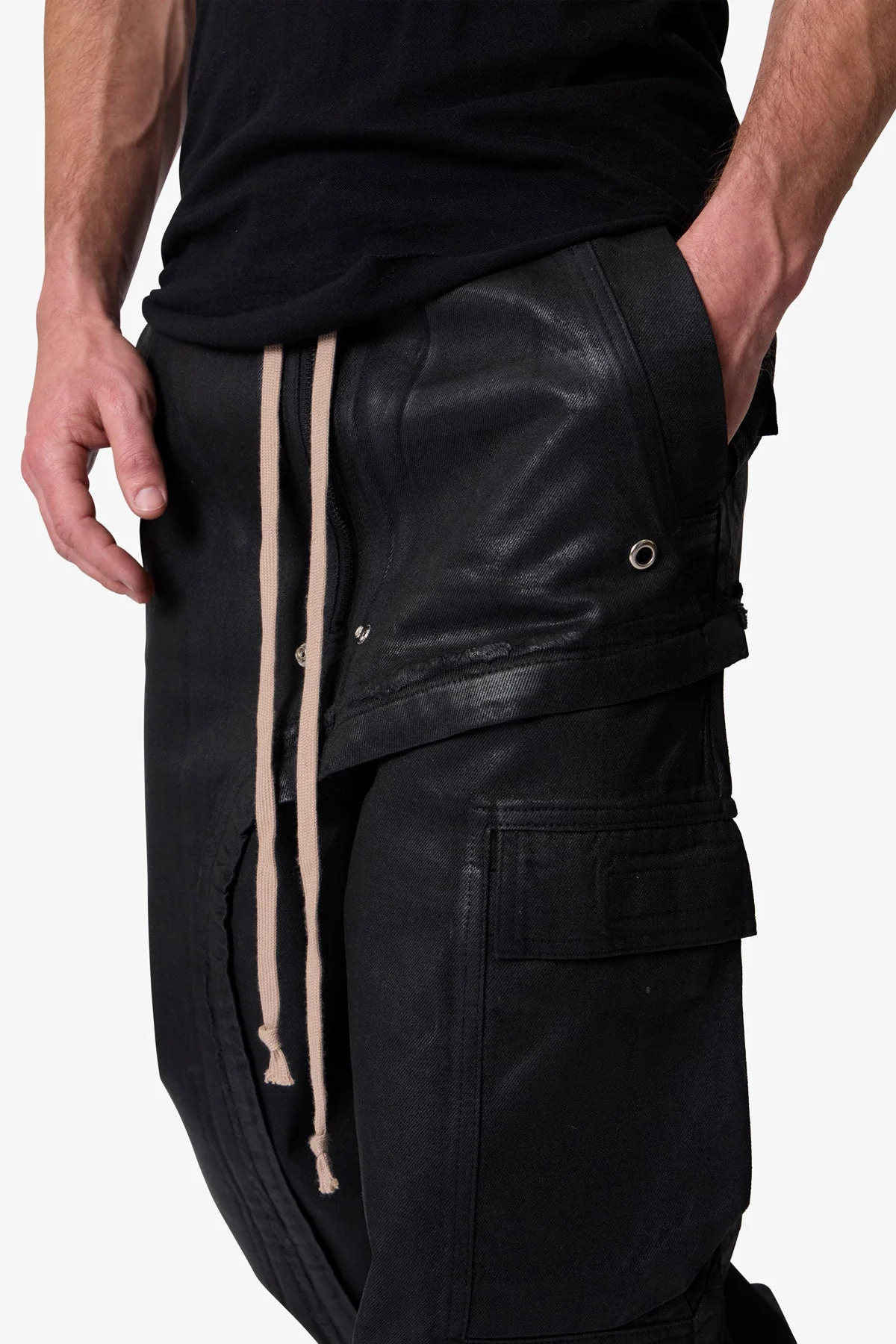 Waxed Rave Seam Cargo Pants - Black - Image 7