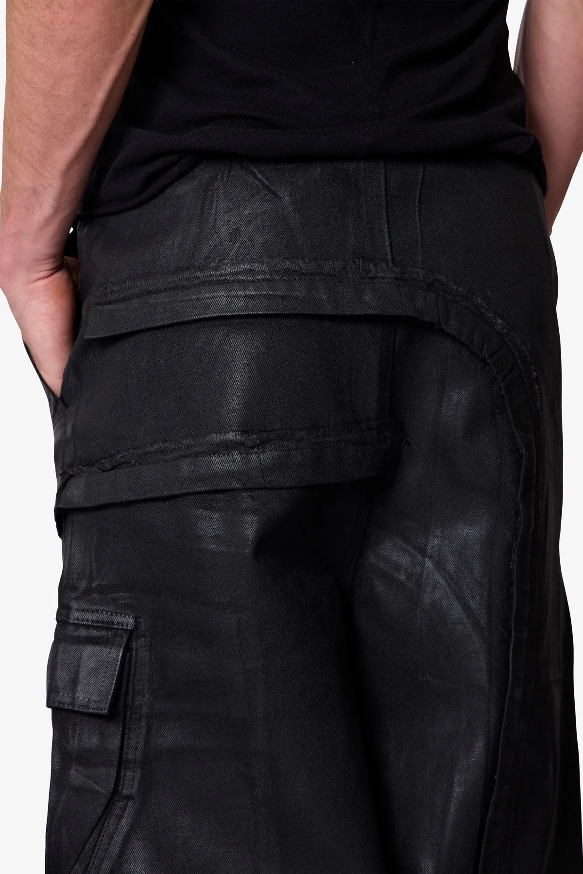 Waxed Rave Seam Cargo Pants - Black - Image 8