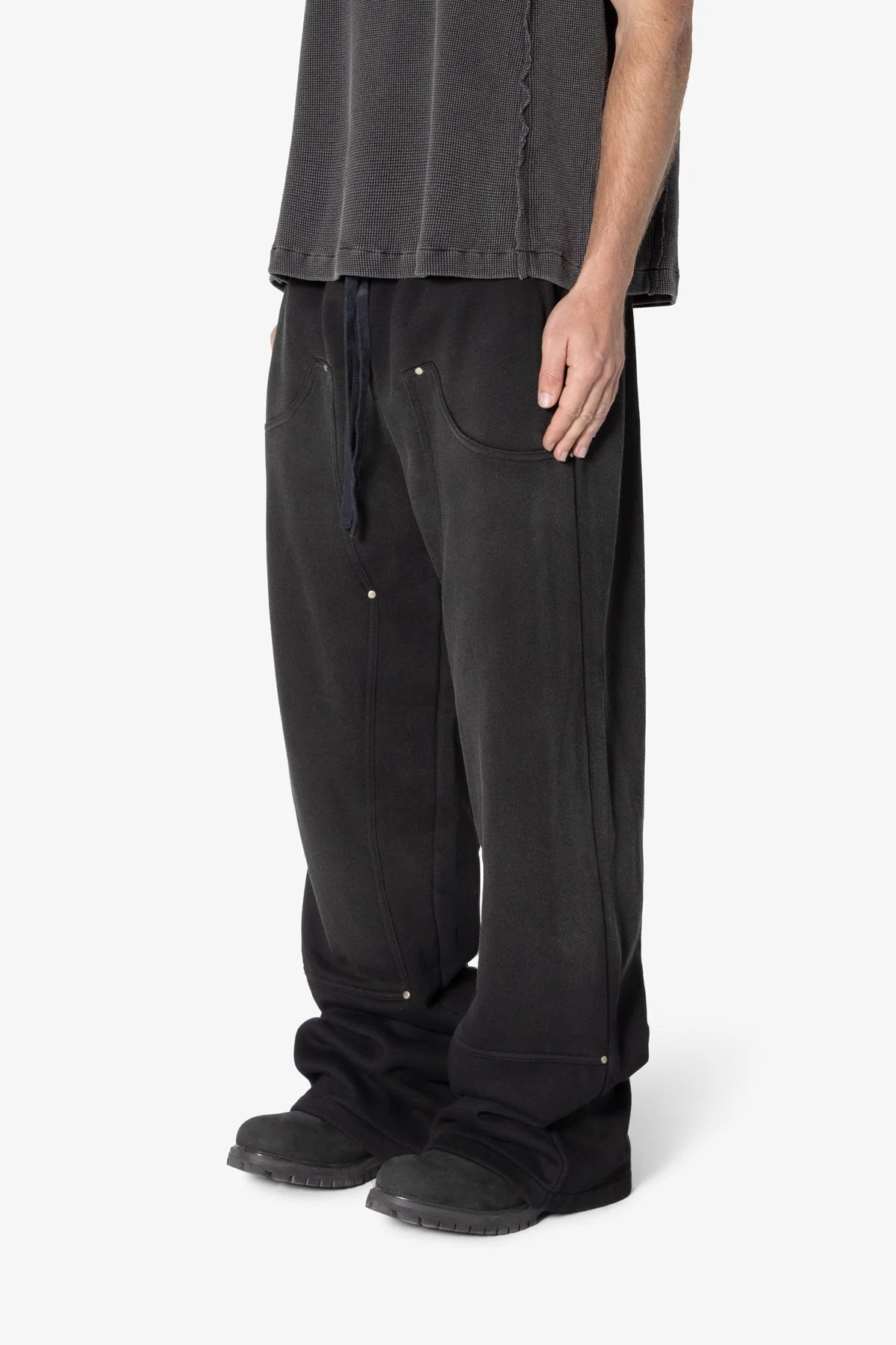 West Double Knee Sweatpants - Washed Black - Image 3