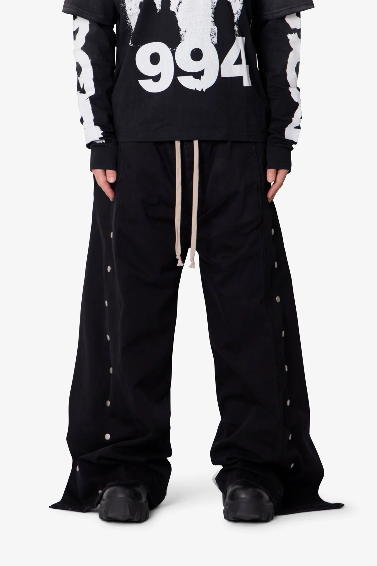 Wide Panel Side Snap Pants - Black - Image 2