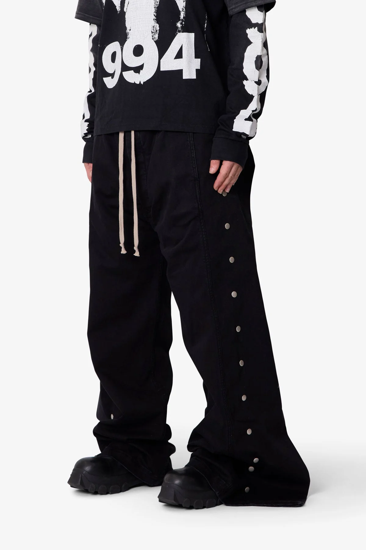 Wide Panel Side Snap Pants - Black - Image 3