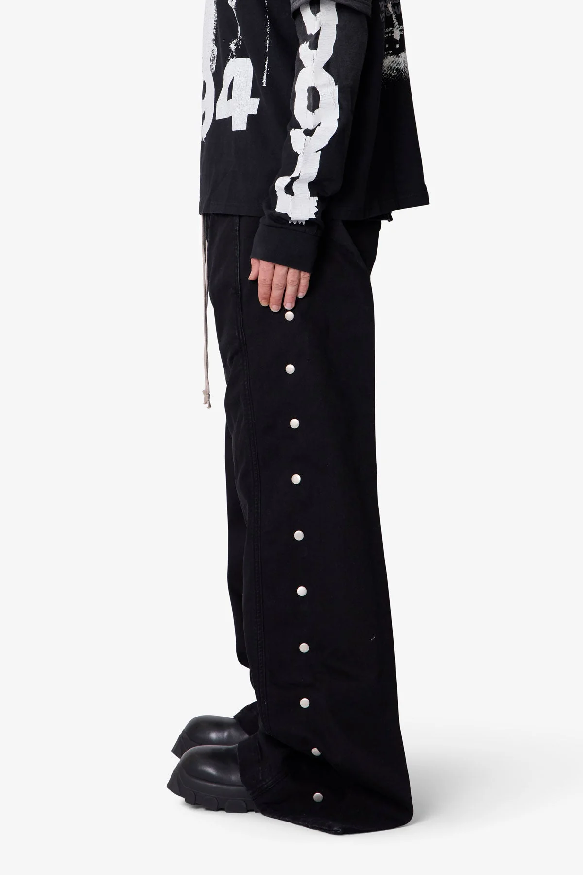 Wide Panel Side Snap Pants - Black - Image 4