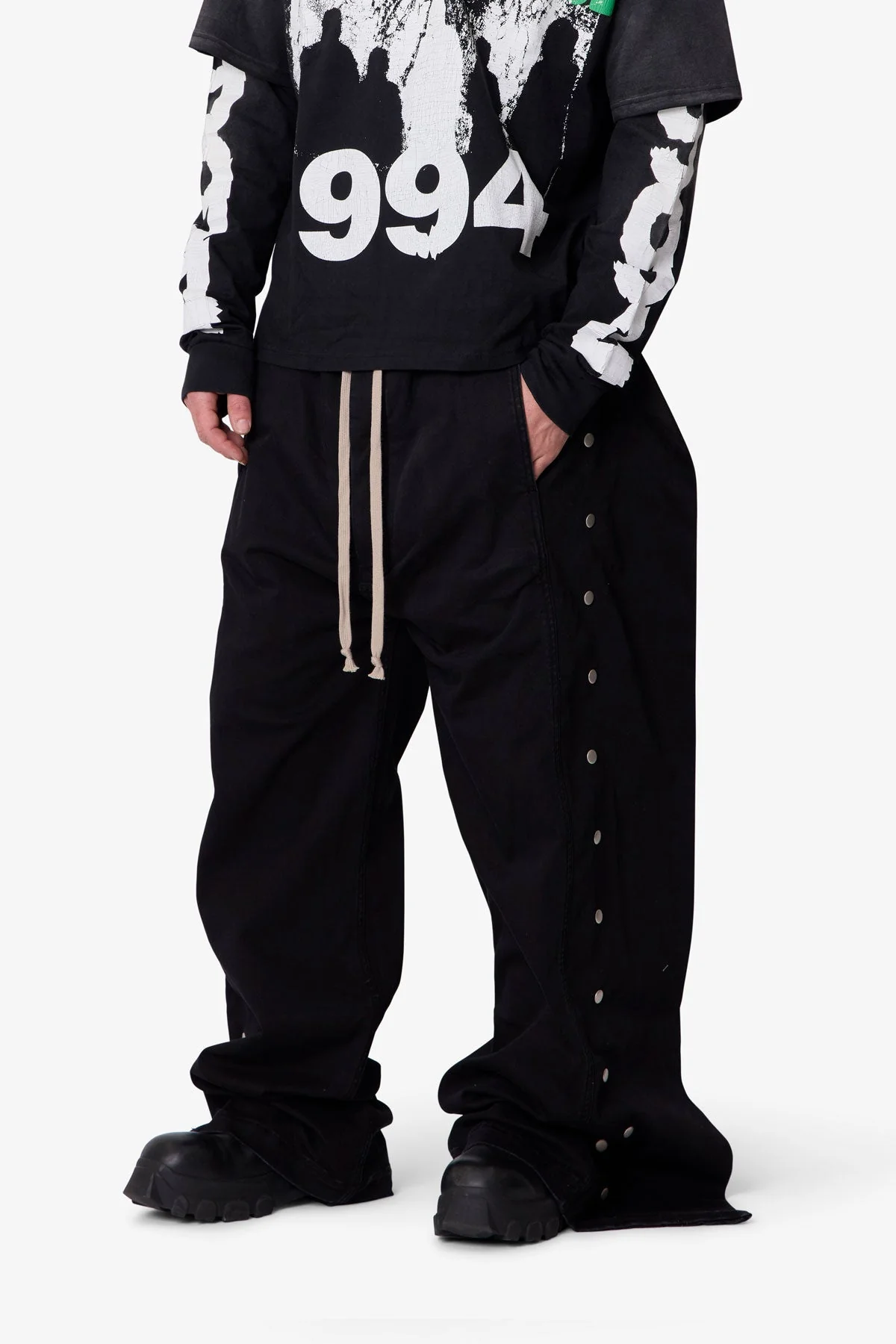 Wide Panel Side Snap Pants - Black - Image 6