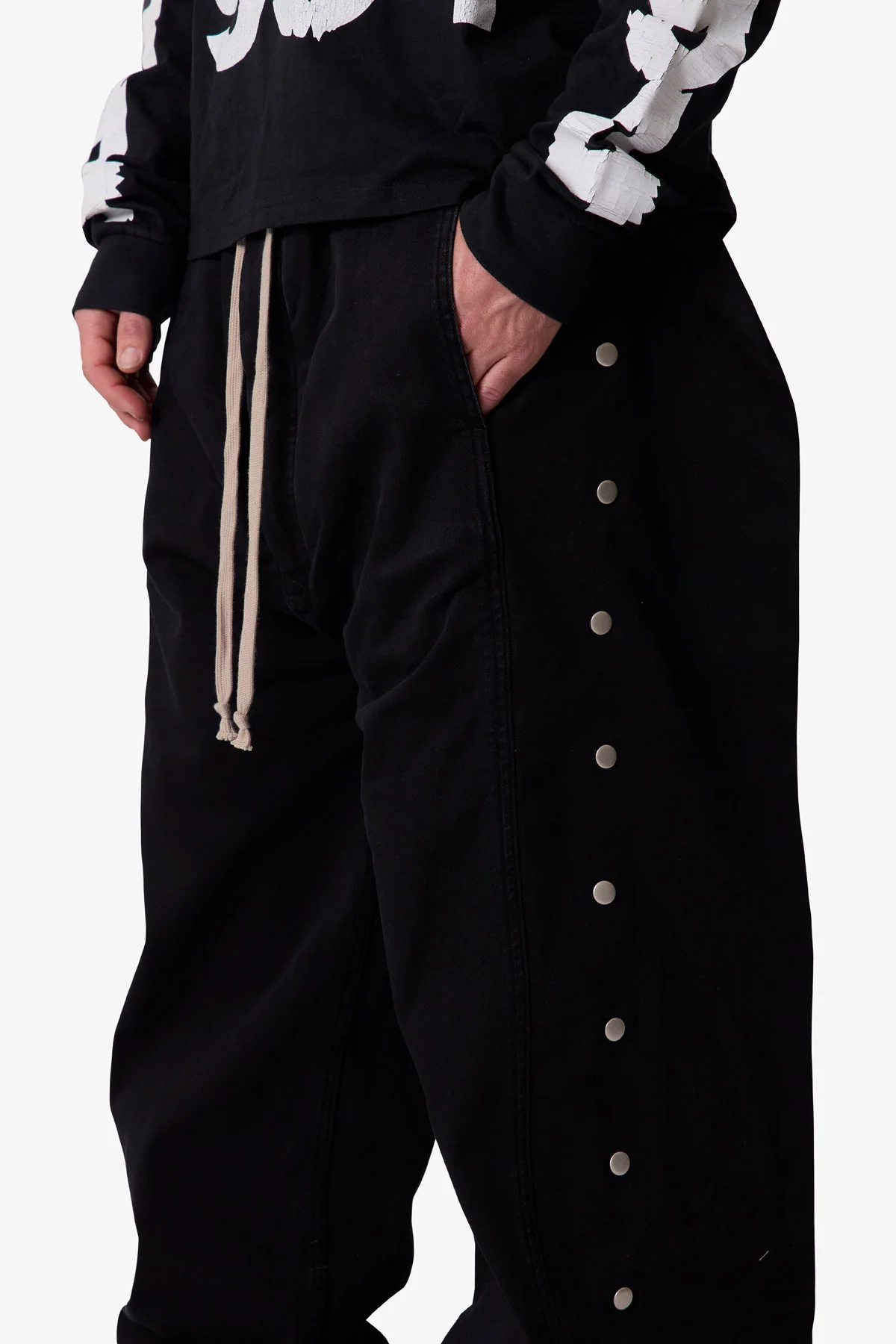 Wide Panel Side Snap Pants - Black - Image 7