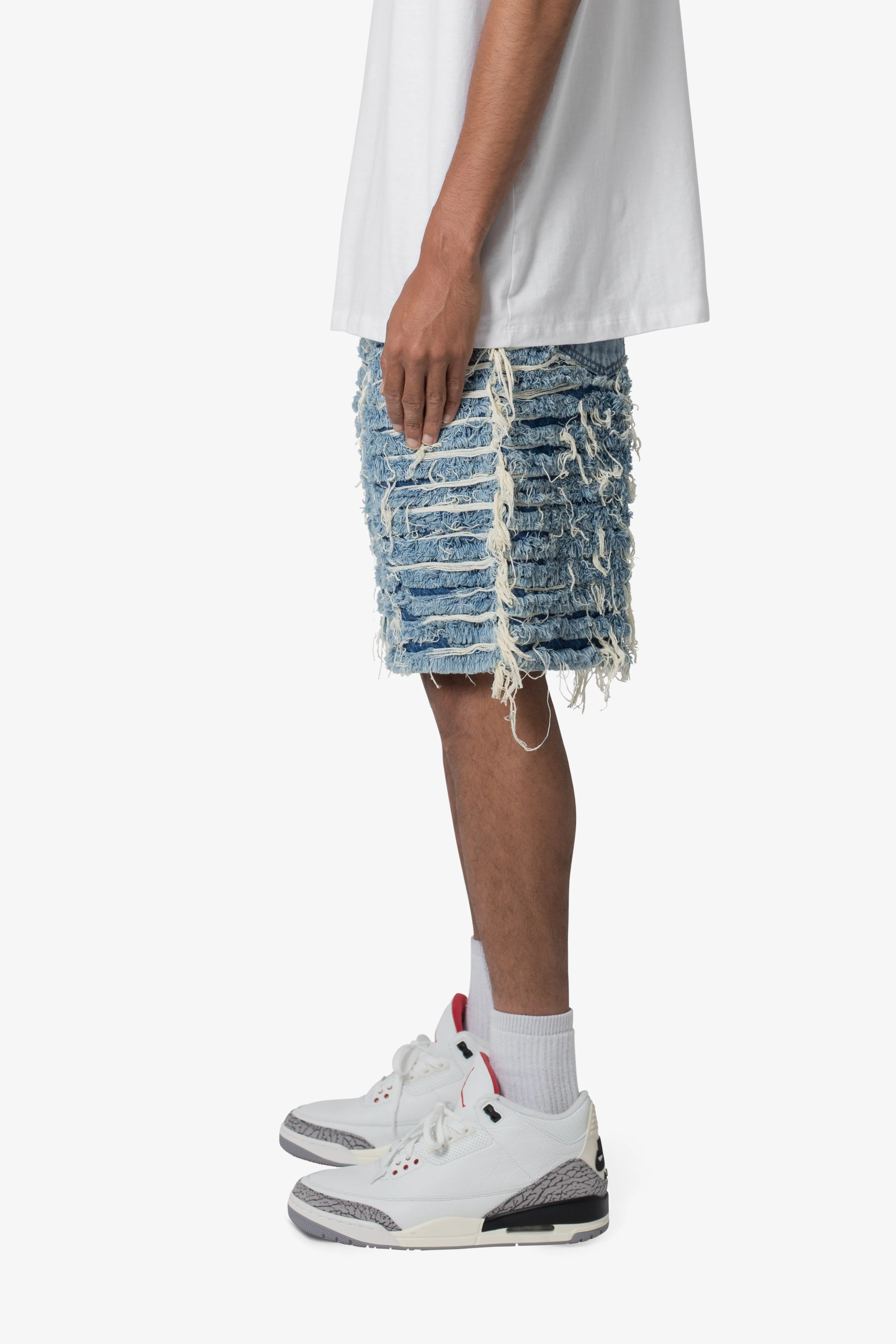 Allover Frayed Denim Shorts - Blue - Image 4