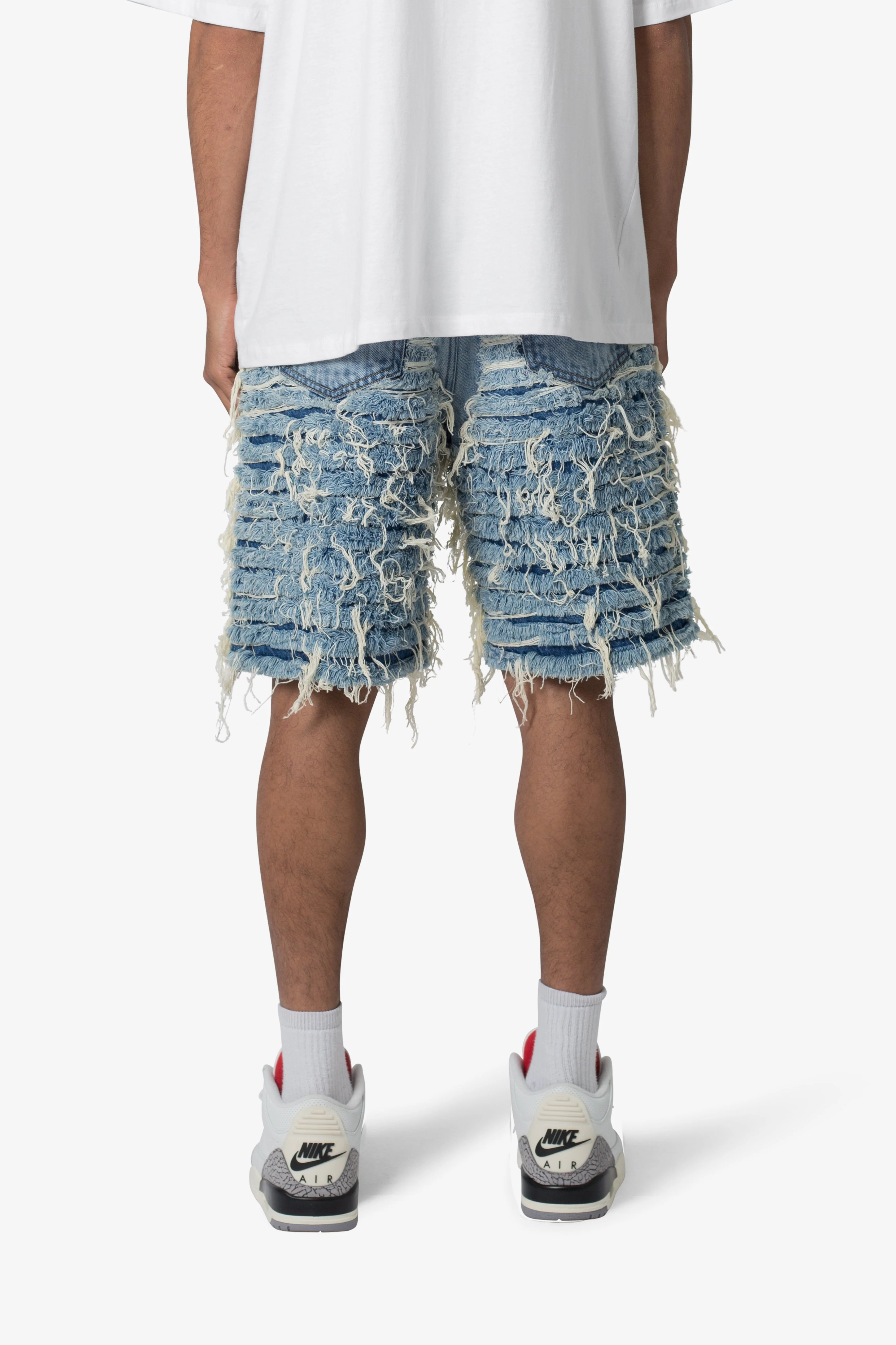 Allover Frayed Denim Shorts - Blue - Image 5