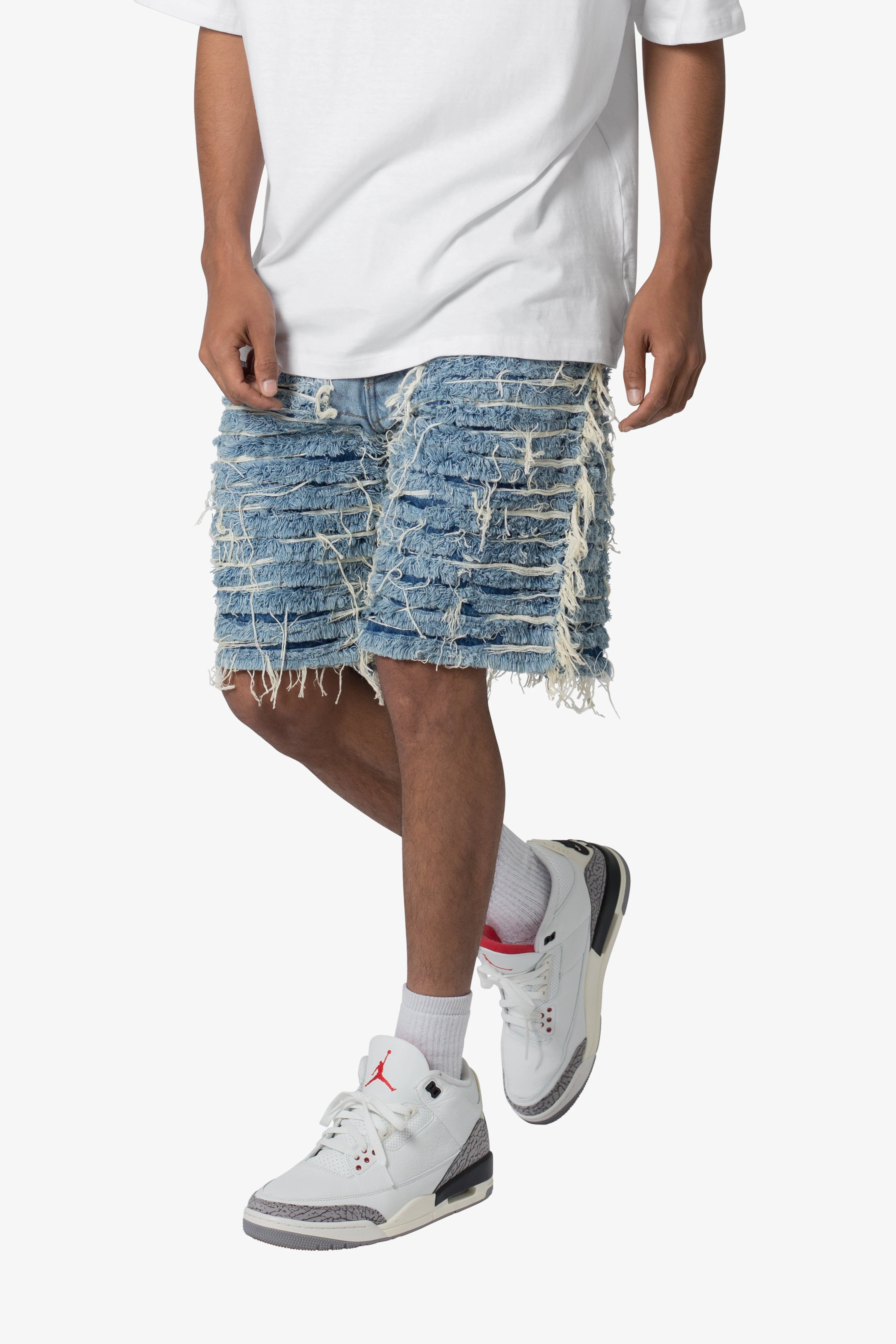 Allover Frayed Denim Shorts - Blue - Image 6