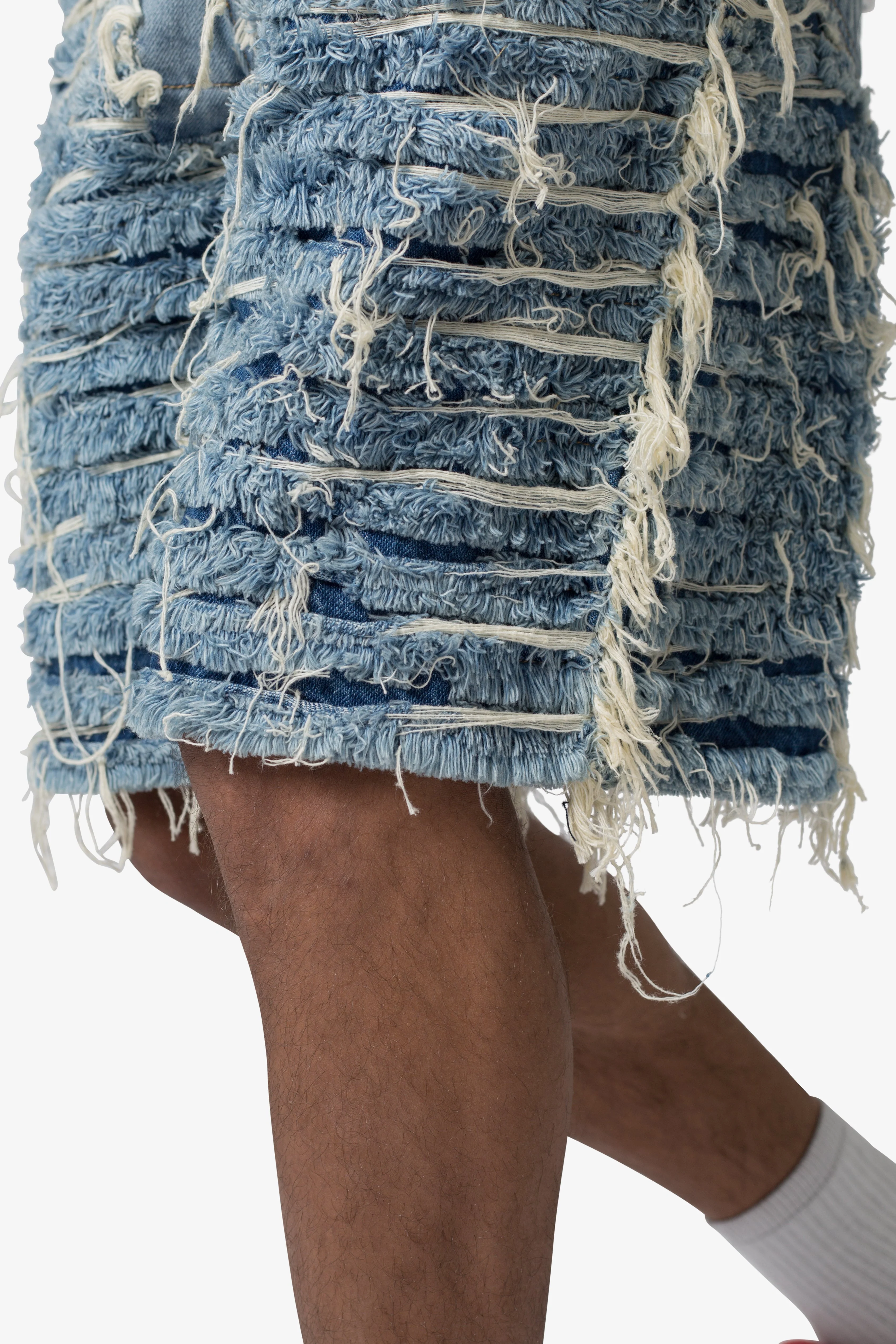 Allover Frayed Denim Shorts - Blue - Image 8