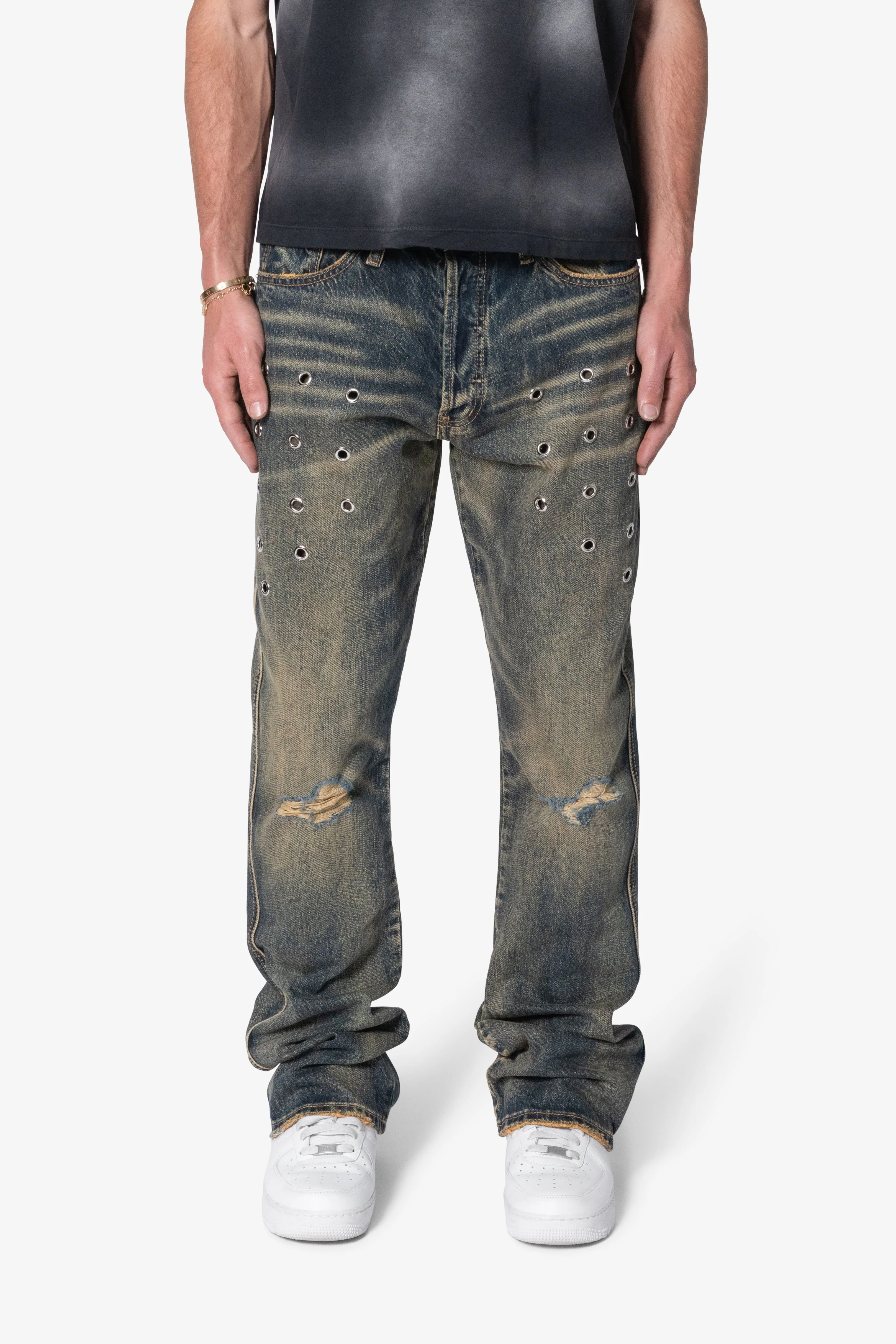 B384 Metal Eyelet Flare Denim - Rust - Image 3
