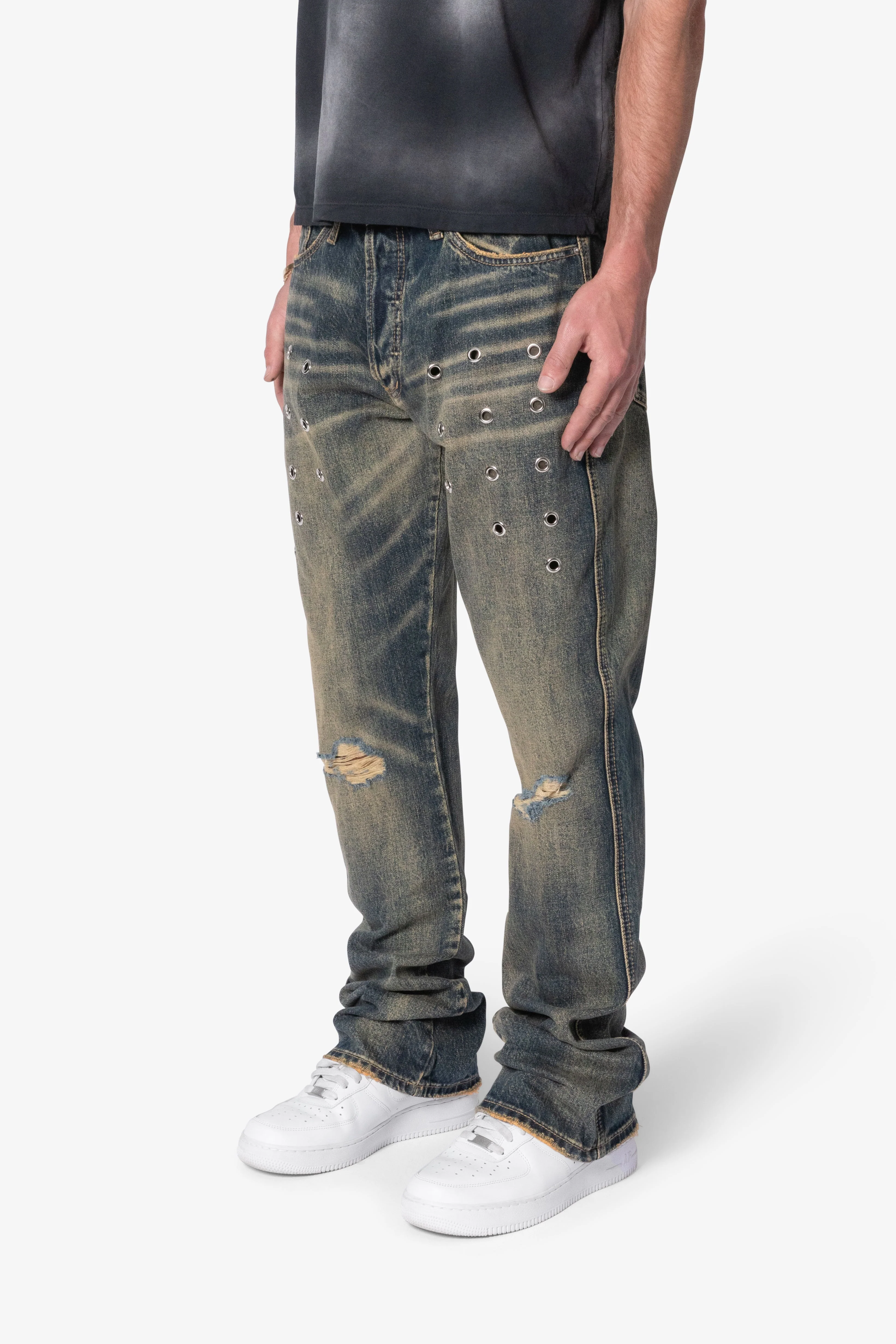 B384 Metal Eyelet Flare Denim - Rust - Image 4
