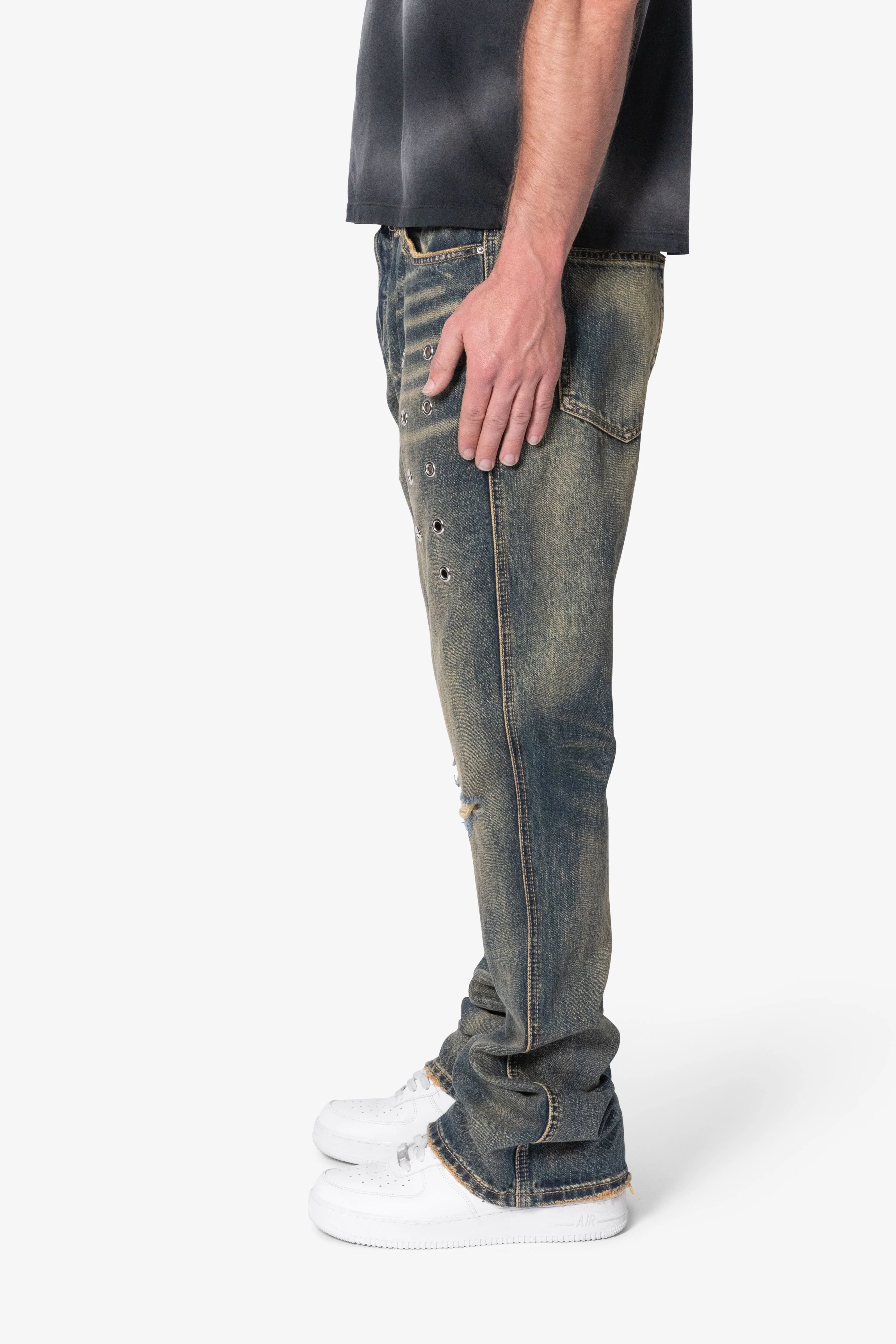 B384 Metal Eyelet Flare Denim - Rust - Image 5